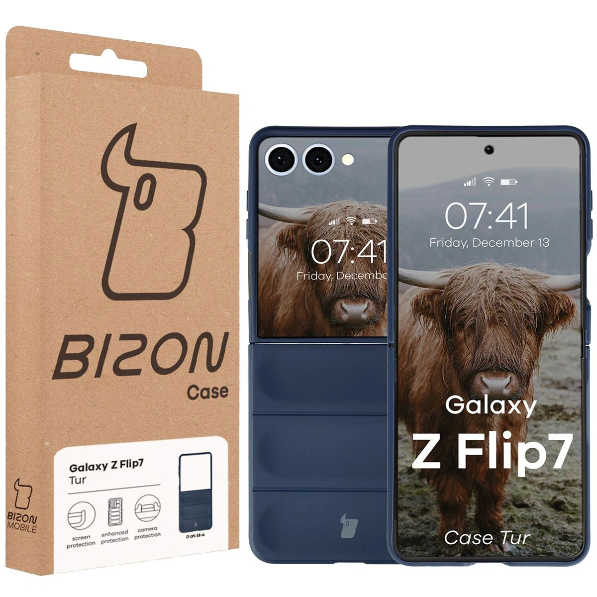 Robuste Handyhülle für Galaxy Z Flip7, Bizon Case Tur, Dunkelblau