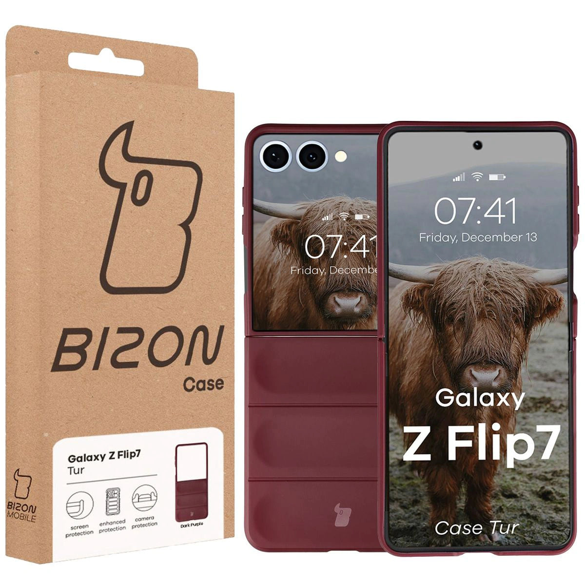 Robuste Handyhülle für Galaxy Z Flip7, Bizon Case Tur, Burgunderrot