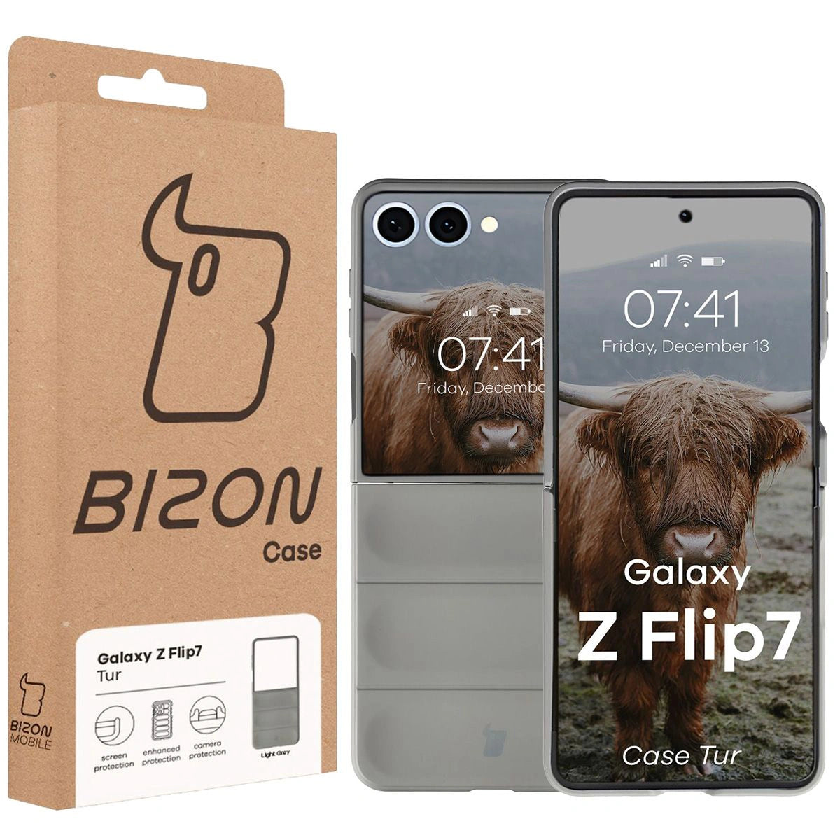 Robuste Handyhülle für Galaxy Z Flip7, Bizon Case Tur, Hellgrau