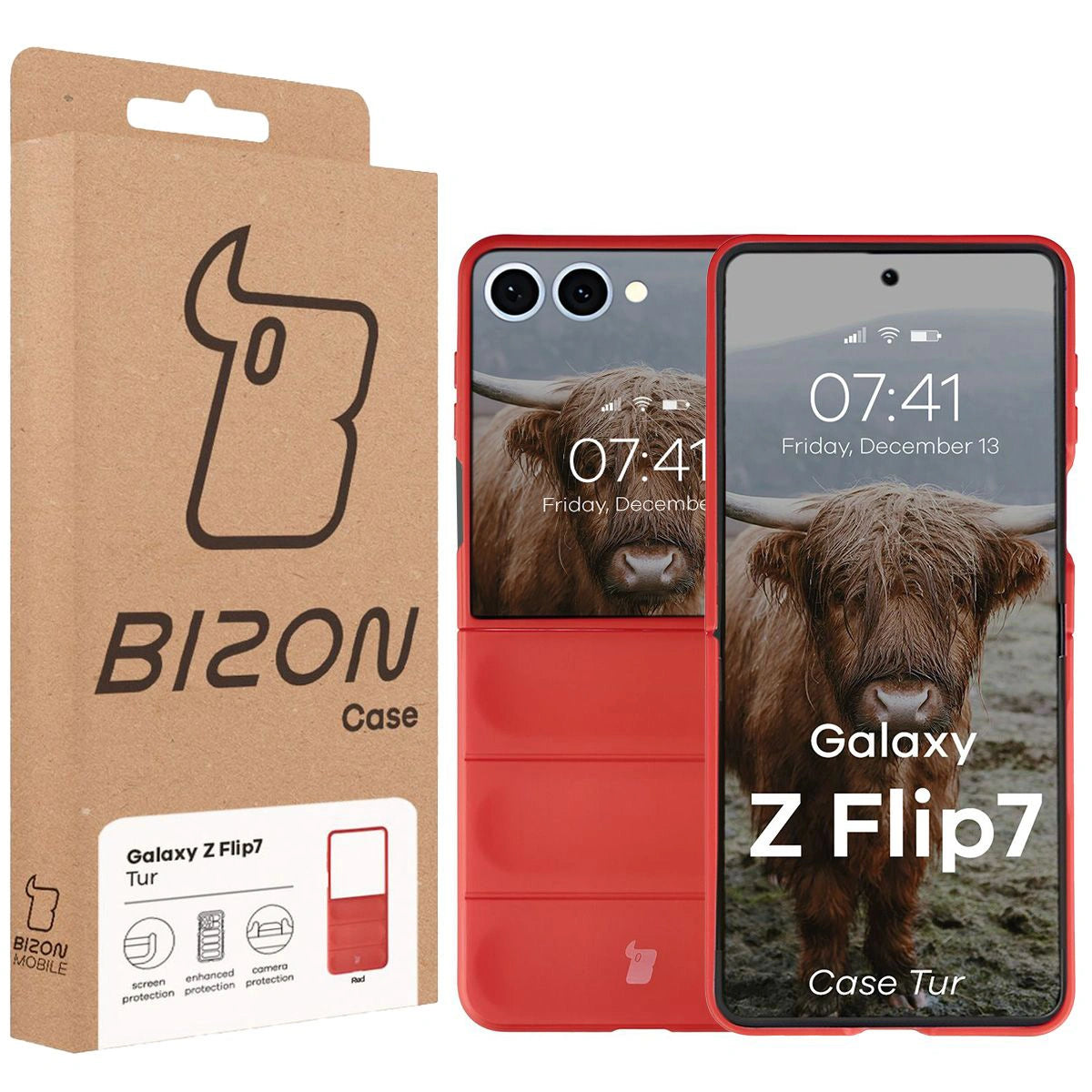 Robuste Handyhülle für Galaxy Z Flip7, Bizon Case Tur, Rot