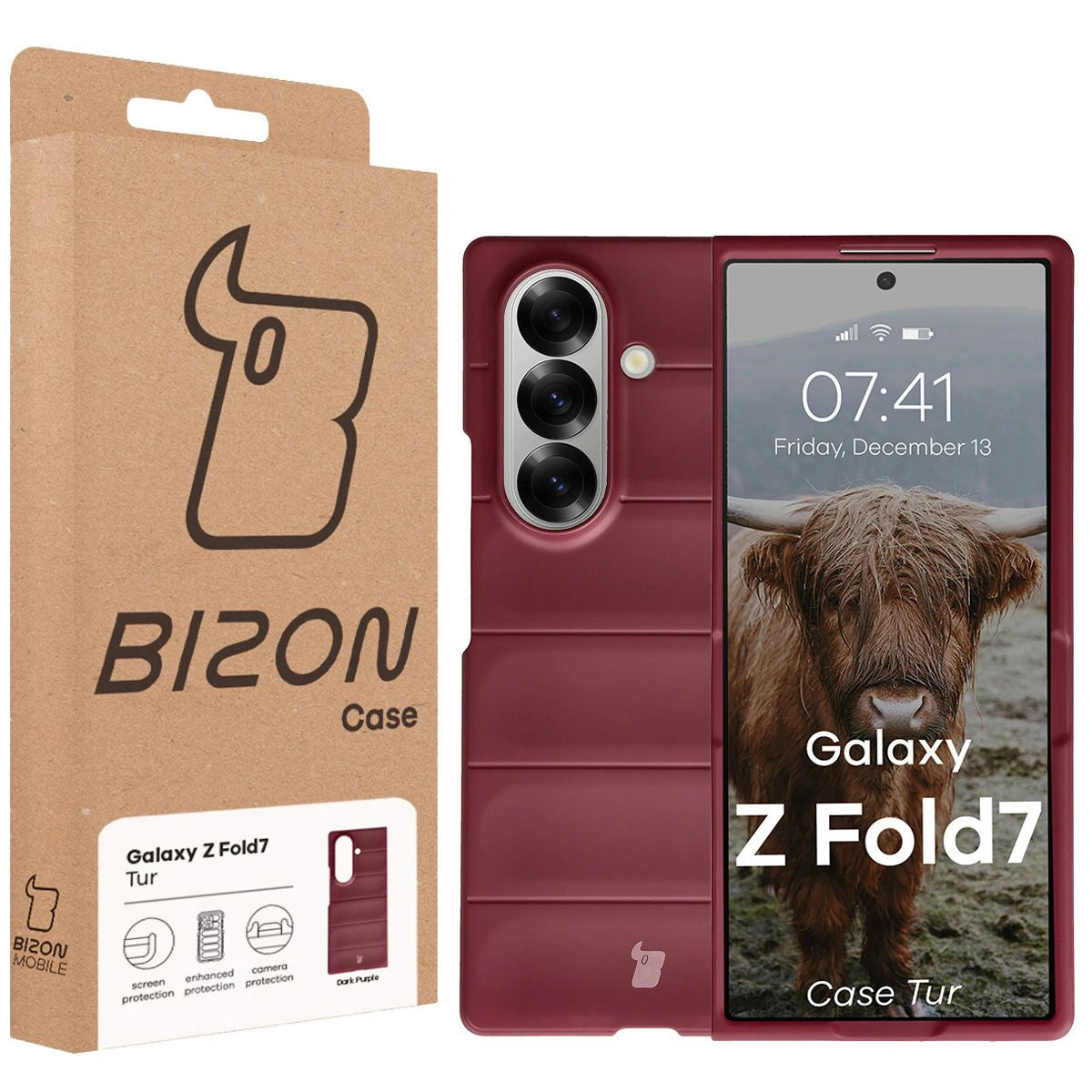 Robuste Handyhülle für Galaxy Z Fold7, Bizon Case Tur, Burgunderrot