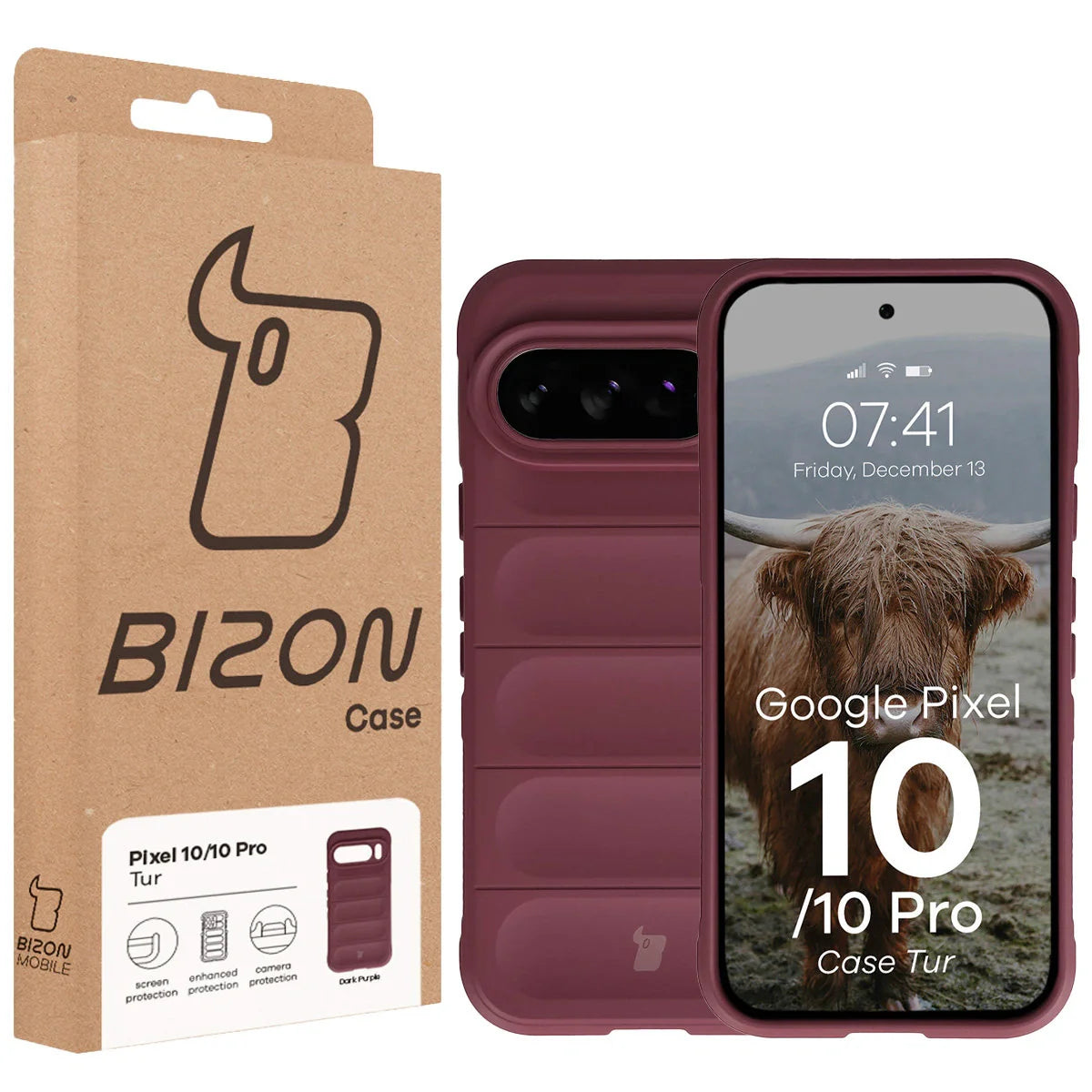 Robuste Handyhülle für Google Pixel 10 / 10 Pro, Bizon Case Tur, Burgunderrot