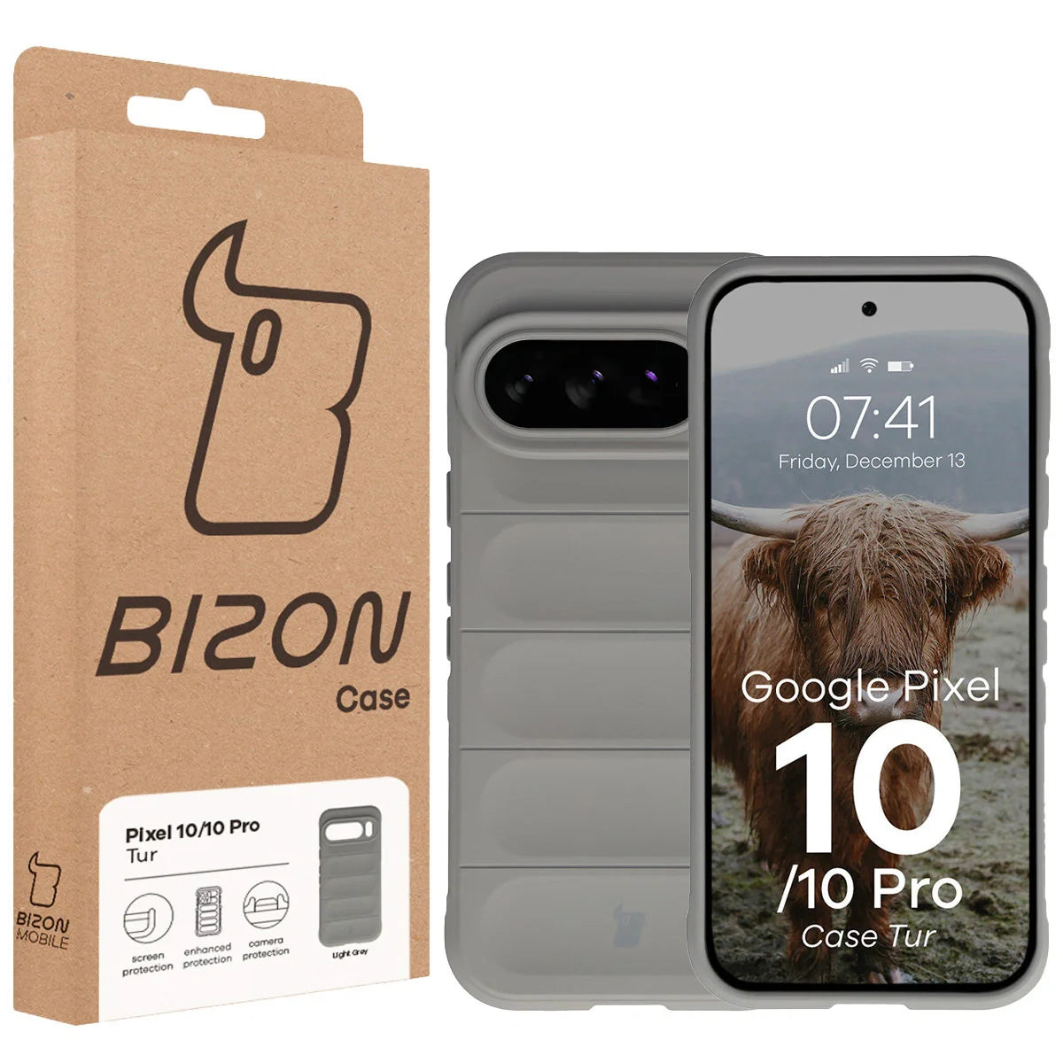 Robuste Handyhülle für Google Pixel 10 / 10 Pro, Bizon Case Tur, Hellgrau