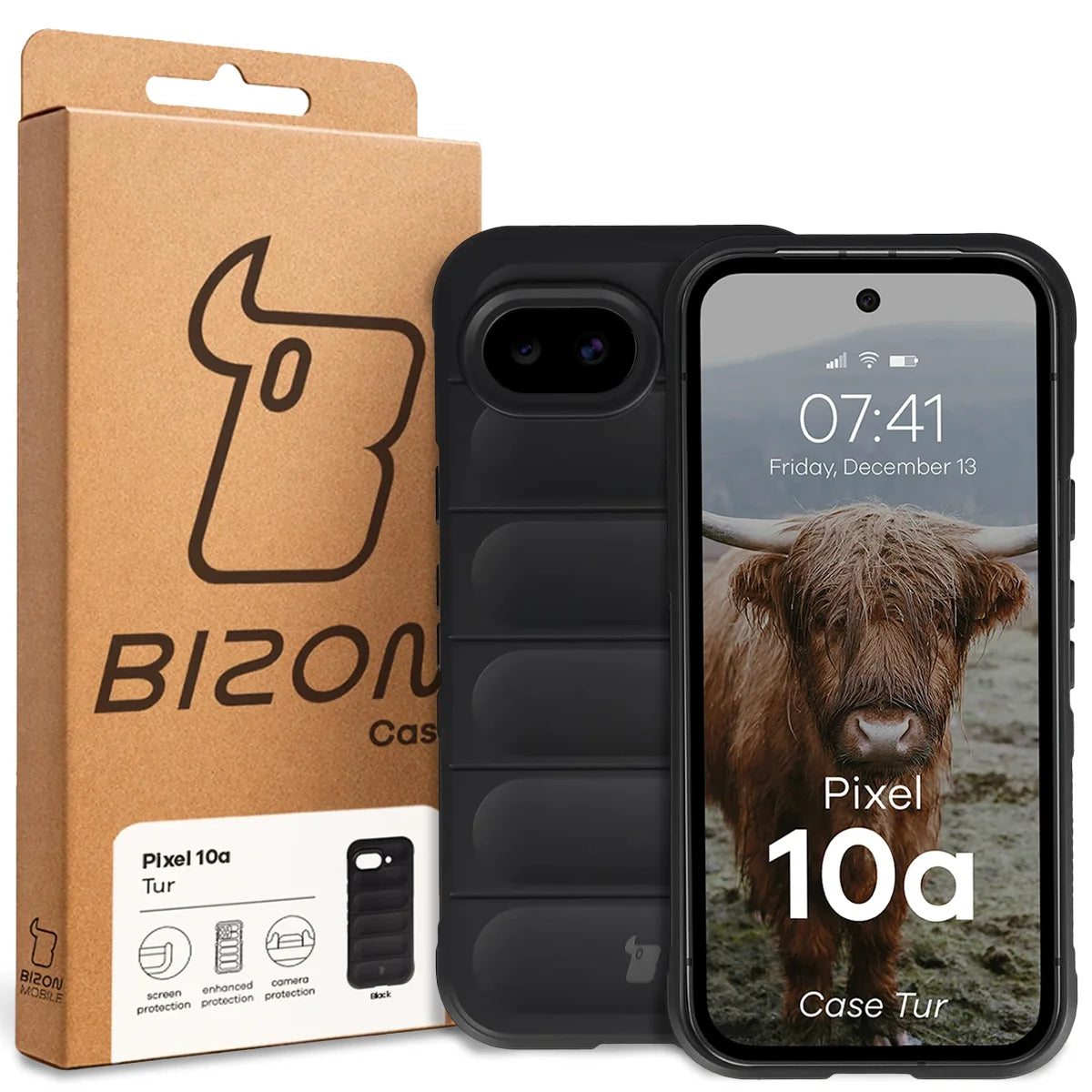 Robuste Handyhülle für Google Pixel 10a, Bizon Case Tur, Schwarz