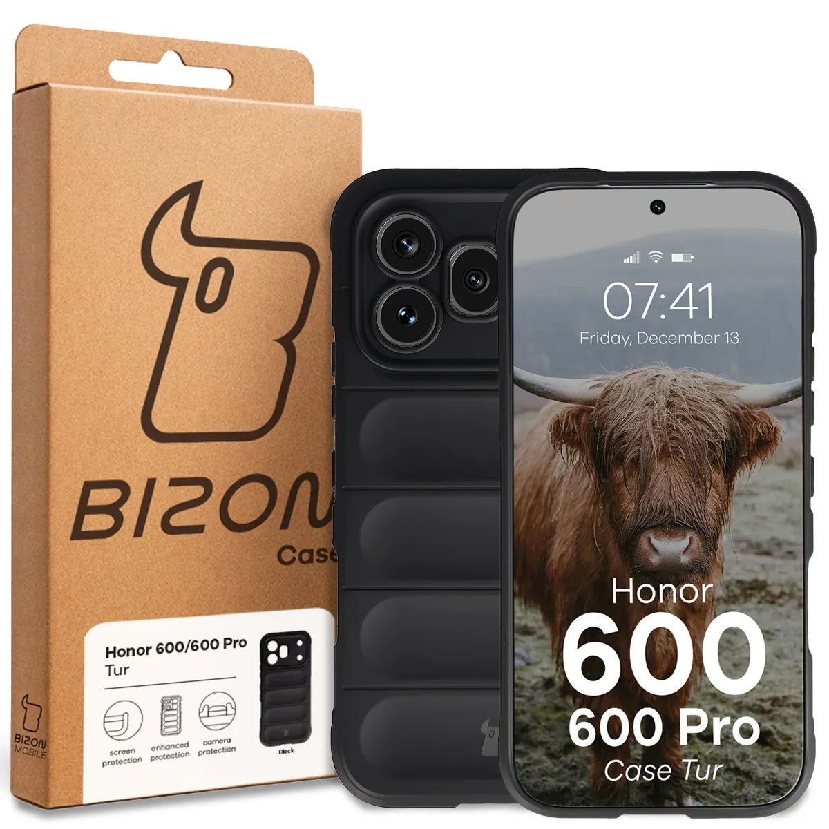 Robuste Handyhülle für Honor 600 5G / 600 Pro 5G, Bizon Case Tur, Schwarz