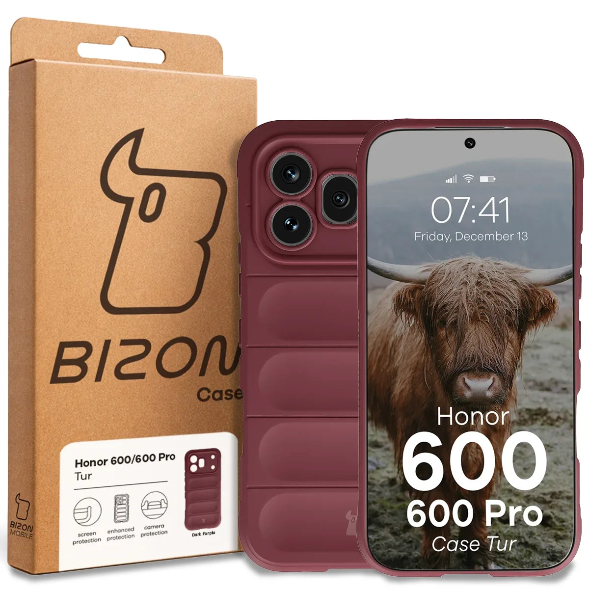 Robuste Handyhülle für Honor 600 5G / 600 Pro 5G, Bizon Case Tur, Burgunderrot