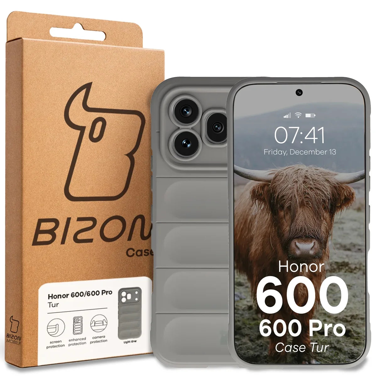 Robuste Handyhülle für Honor 600 5G / 600 Pro 5G, Bizon Case Tur, Hellgrau
