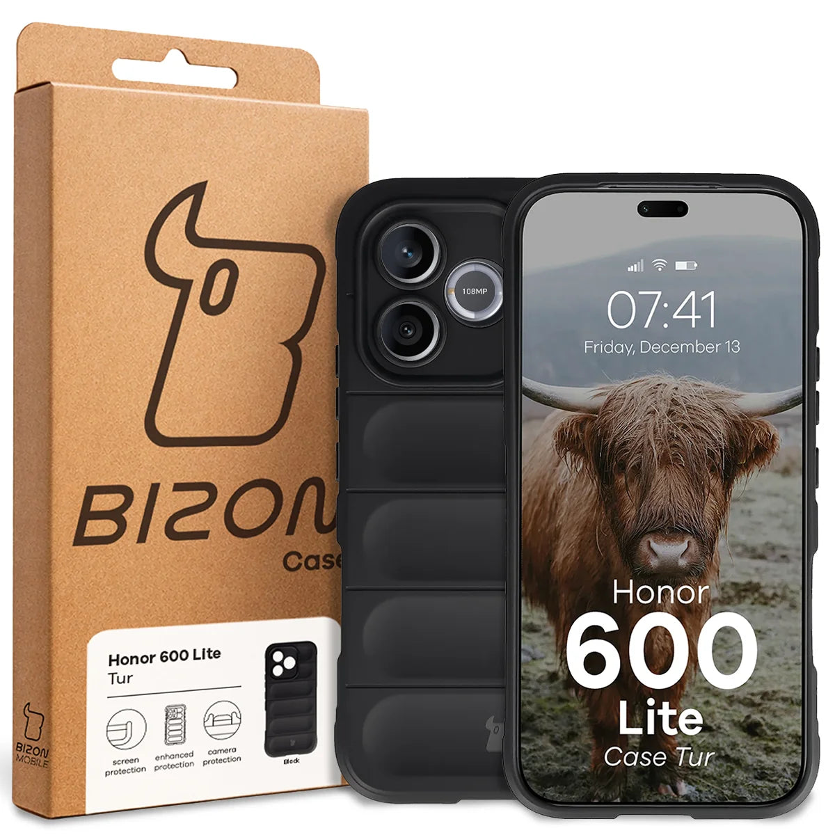 Robuste Handyhülle für Honor 600 Lite 5G, Bizon Case Tur, Schwarz