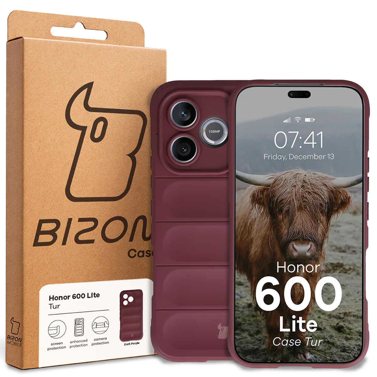 Robuste Handyhülle für Honor 600 Lite 5G, Bizon Case Tur, Burgunderrot