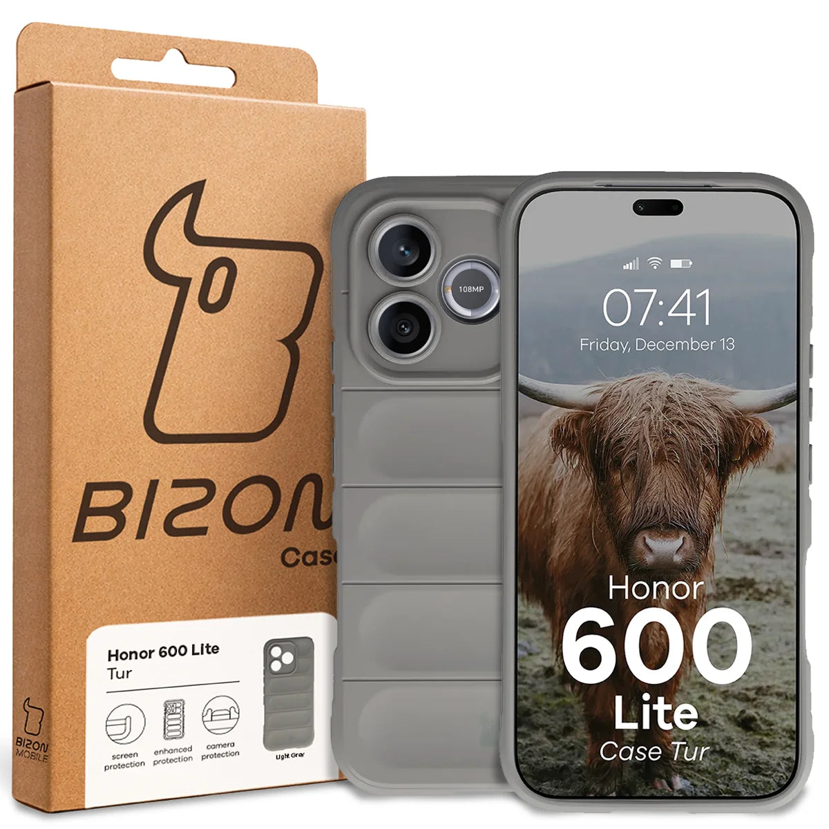 Robuste Handyhülle für Honor 600 Lite 5G, Bizon Case Tur, Hellgrau