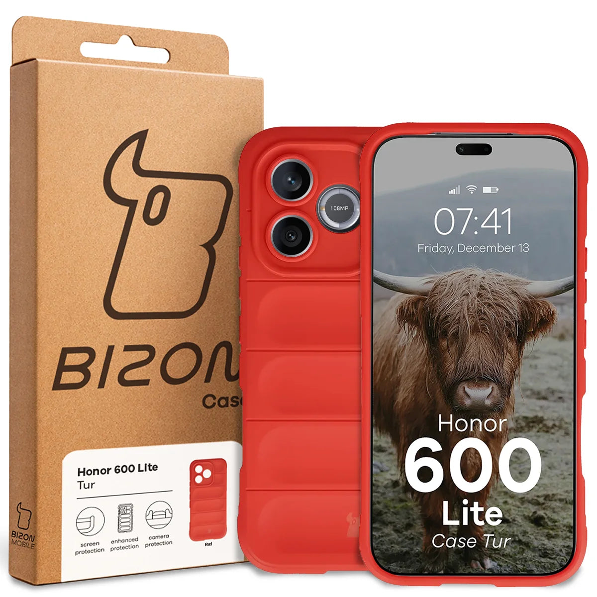 Robuste Handyhülle für Honor 600 Lite 5G, Bizon Case Tur, Rot