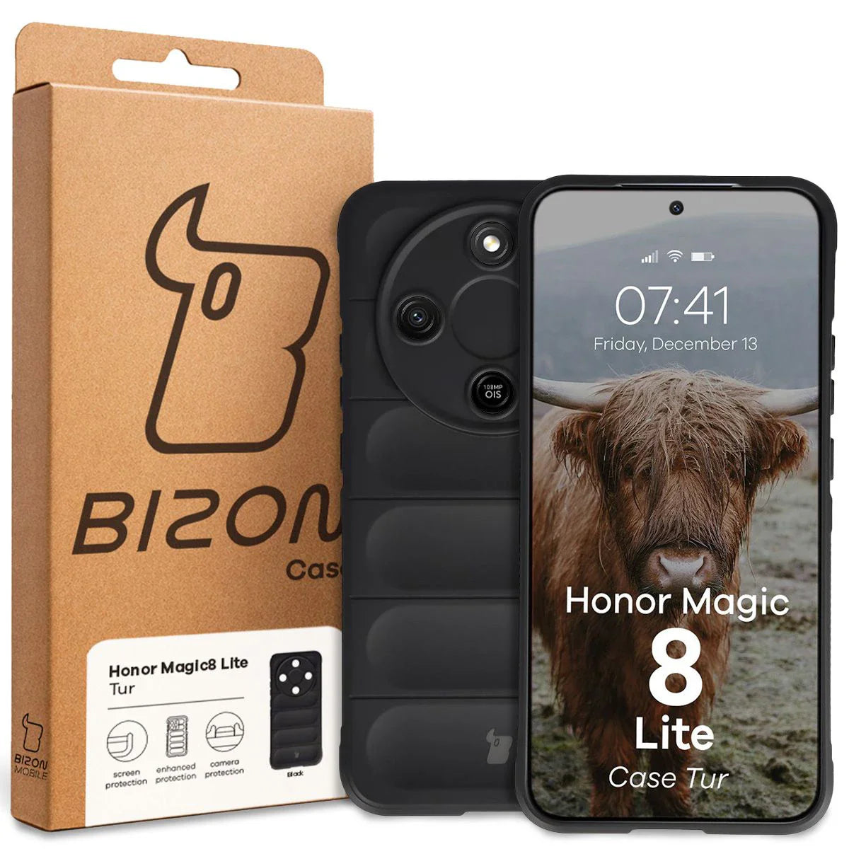 Robuste Handyhülle für Honor Magic8 Lite, Bizon Case Tur, Schwarz