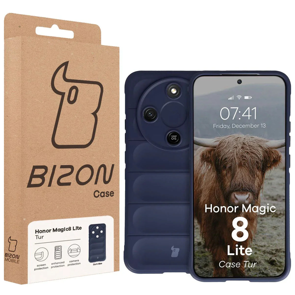 Robuste Handyhülle für Honor Magic8 Lite, Bizon Case Tur, Dunkelblau
