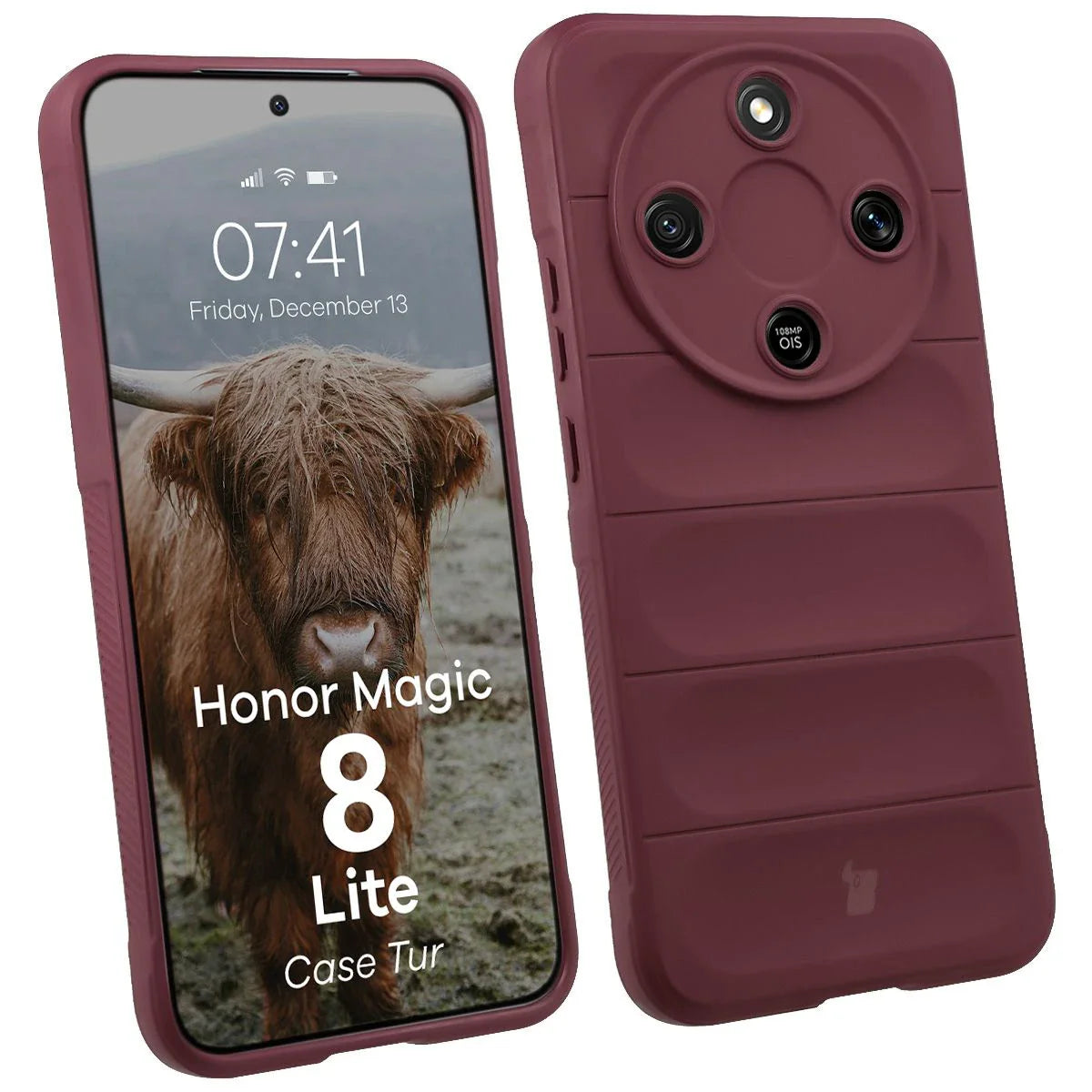 Robuste Handyhülle für Honor Magic8 Lite, Bizon Case Tur, Burgunderrot