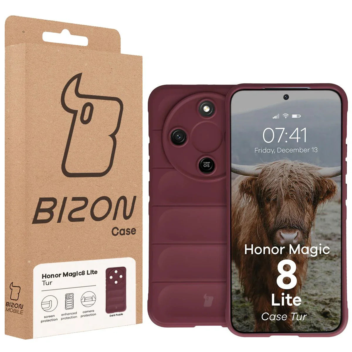 Robuste Handyhülle für Honor Magic8 Lite, Bizon Case Tur, Burgunderrot