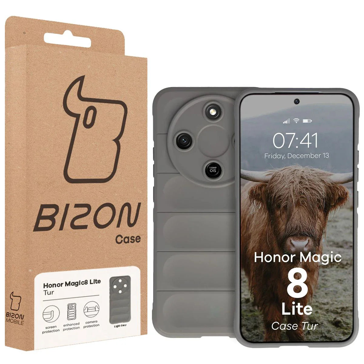 Robuste Handyhülle für Honor Magic8 Lite, Bizon Case Tur, Hellgrau