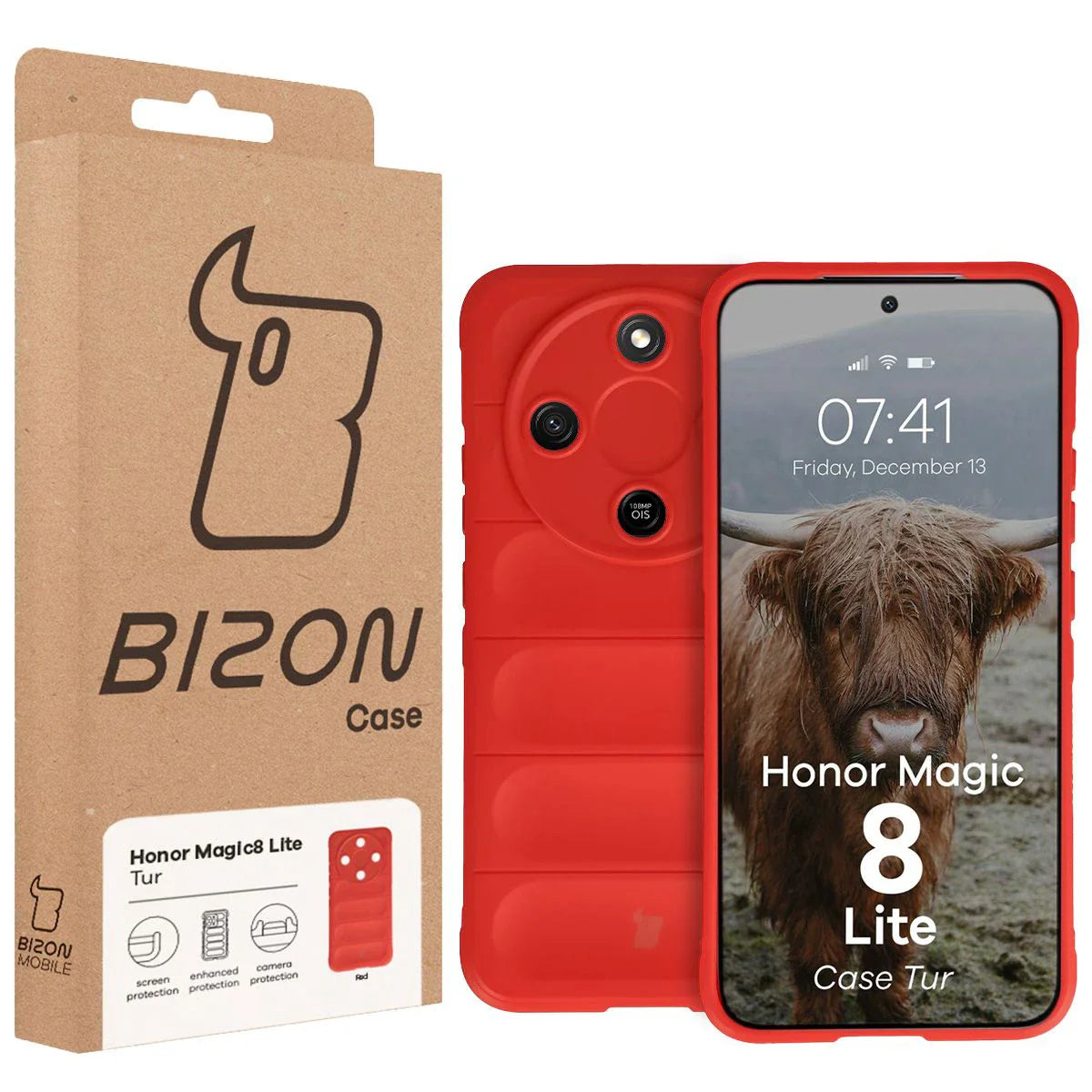 Robuste Handyhülle für Honor Magic8 Lite, Bizon Case Tur, Rot