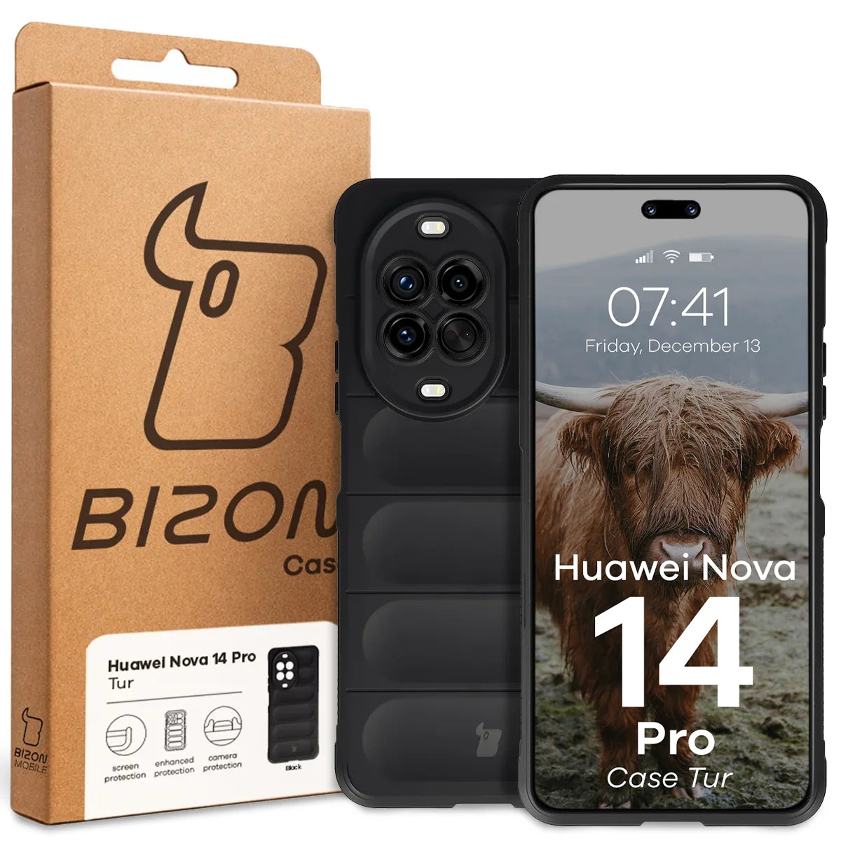 Robuste Handyhülle für Huawei nova 14 Pro, Bizon Case Tur, Schwarz