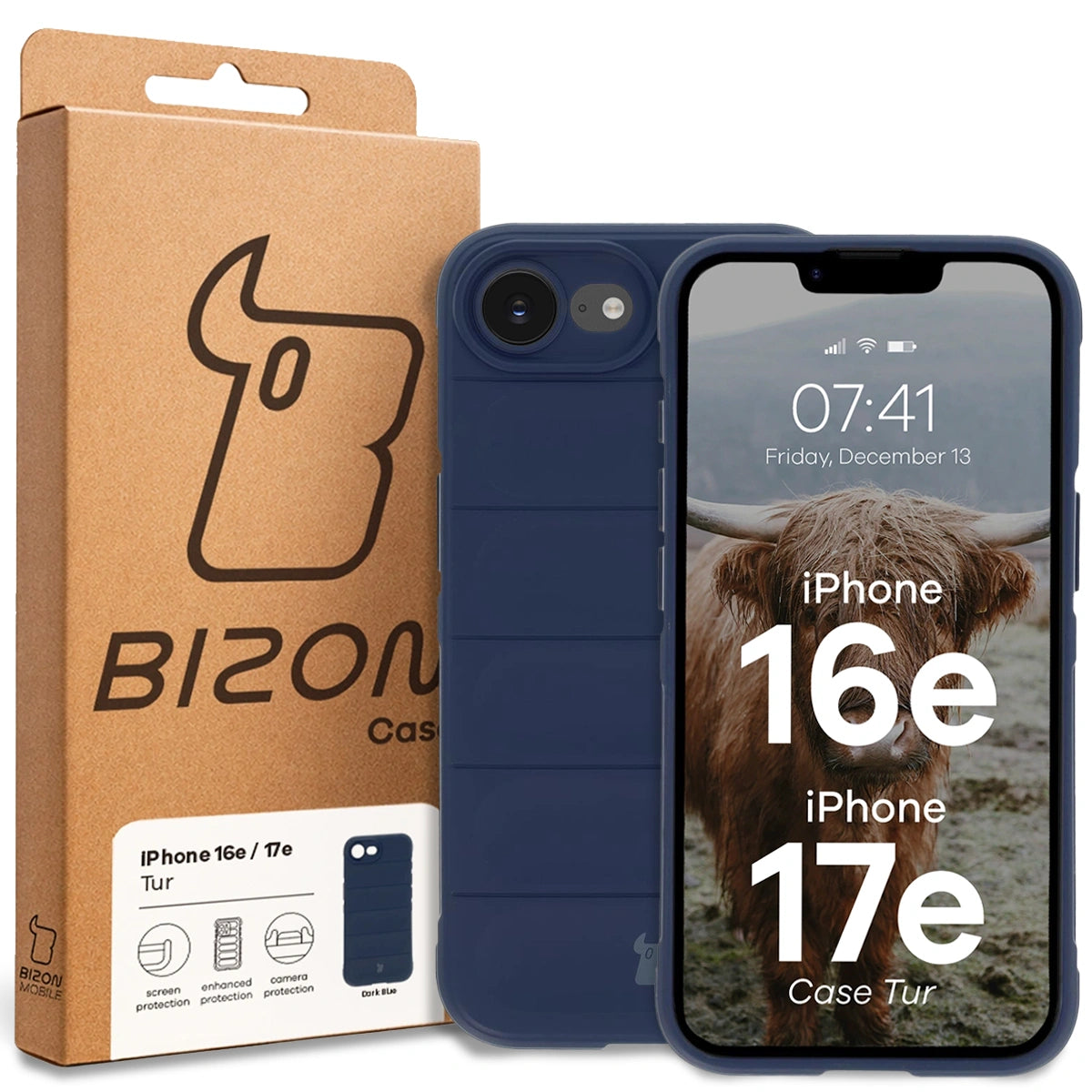Robuste Handyhülle für iPhone 17e / 16e, Bizon Case Tur, Dunkelblau