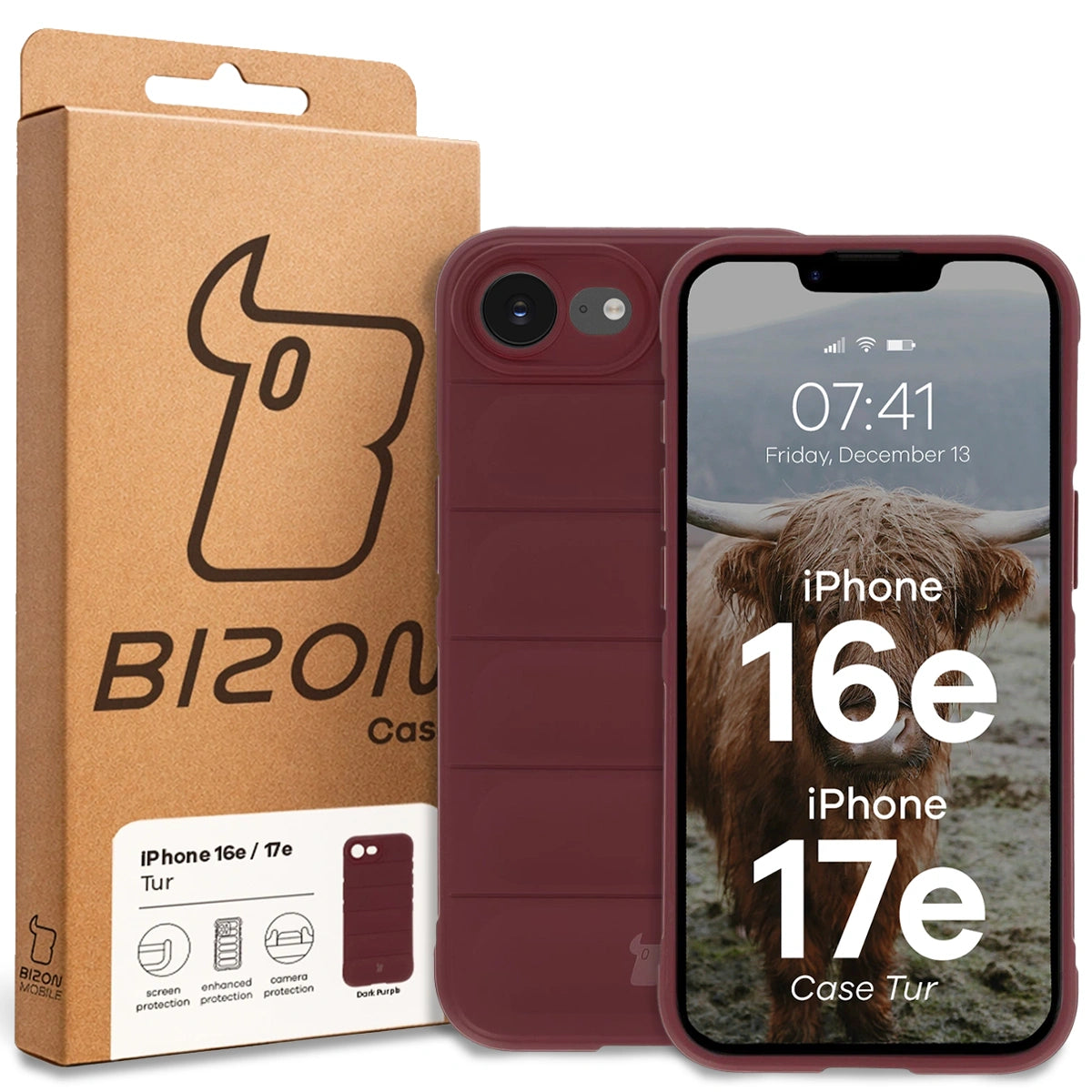 Robuste Handyhülle für iPhone 17e / 16e, Bizon Case Tur, Burgunderrot