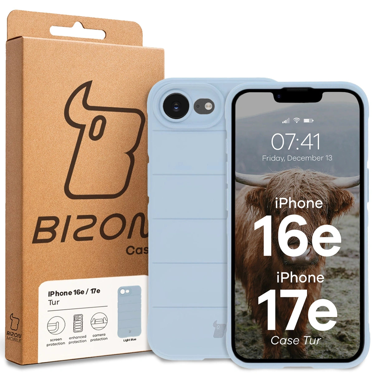 Robuste Handyhülle für iPhone 17e / 16e, Bizon Case Tur, Hellblau