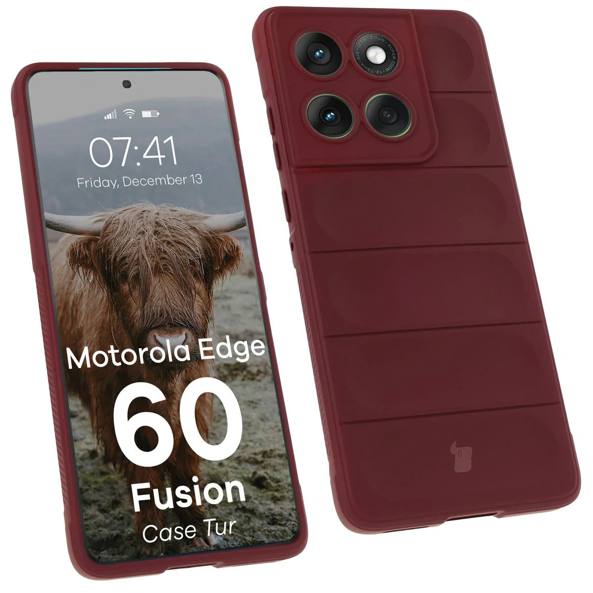 Robuste Handyhülle für Motorola Edge 60 / 60 Fusion, Bizon Case Tur, Burgunderrot
