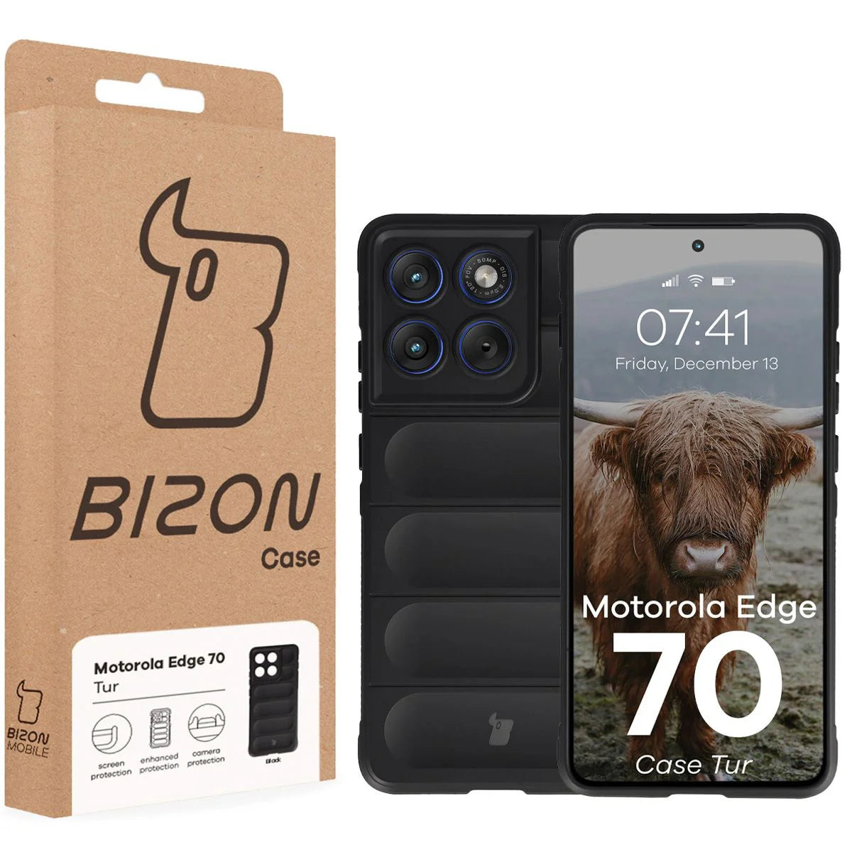 Robuste Handyhülle für Motorola Edge 70, Bizon Case Tur, Schwarz
