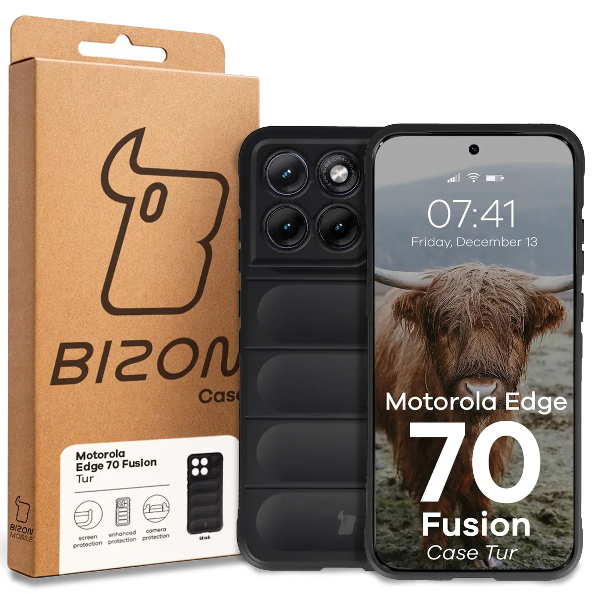 Robuste Handyhülle für Motorola Edge 70 Fusion, Bizon Case Tur, Schwarz