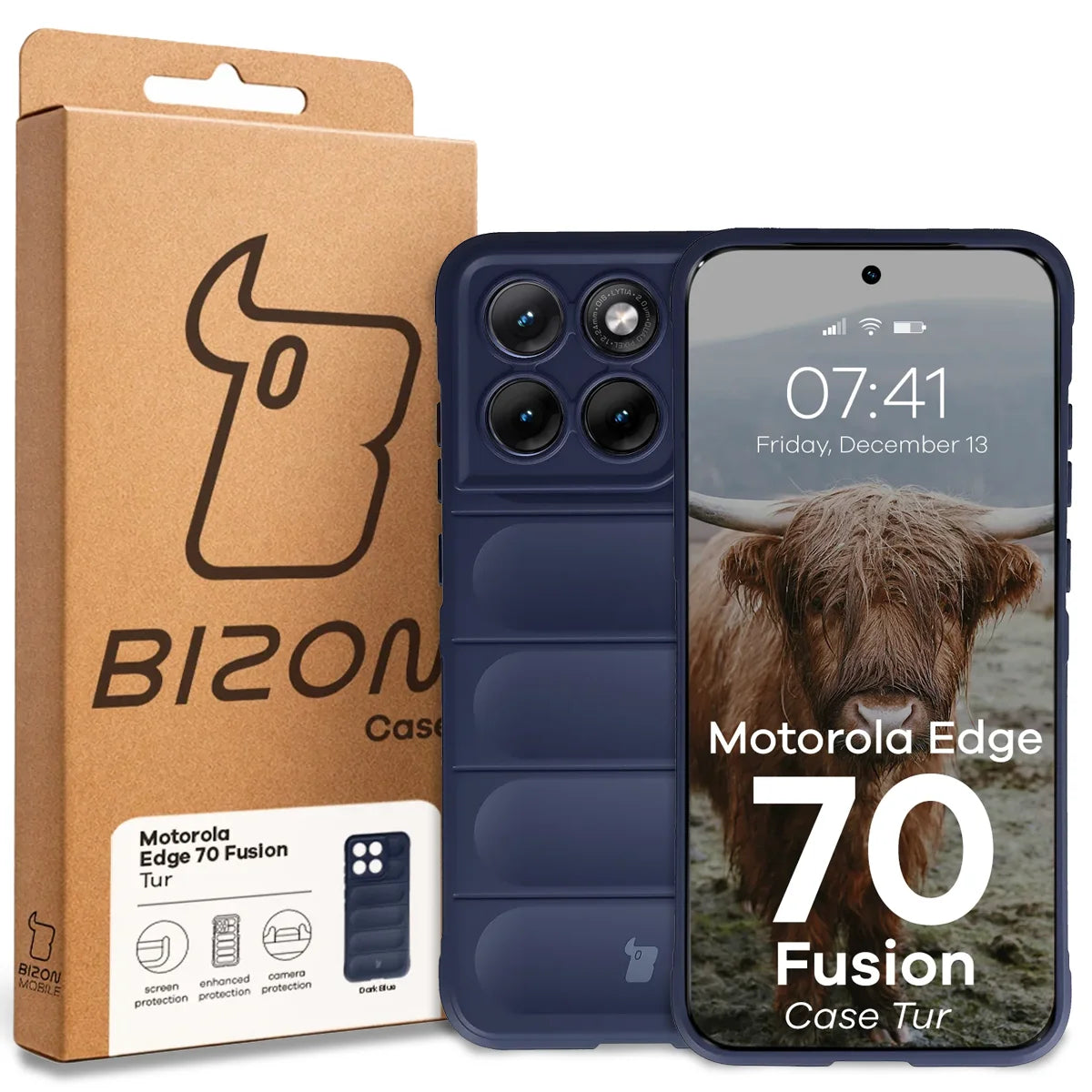 Robuste Handyhülle für Motorola Edge 70 Fusion, Bizon Case Tur, Dunkelblau