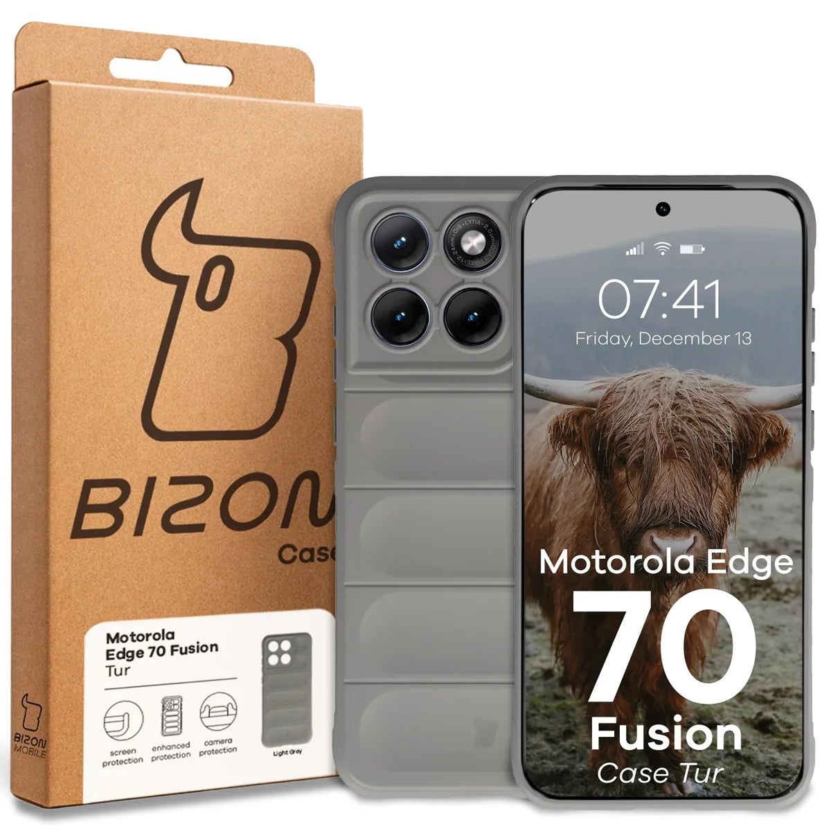 Robuste Handyhülle für Motorola Edge 70 Fusion, Bizon Case Tur, Hellgrau