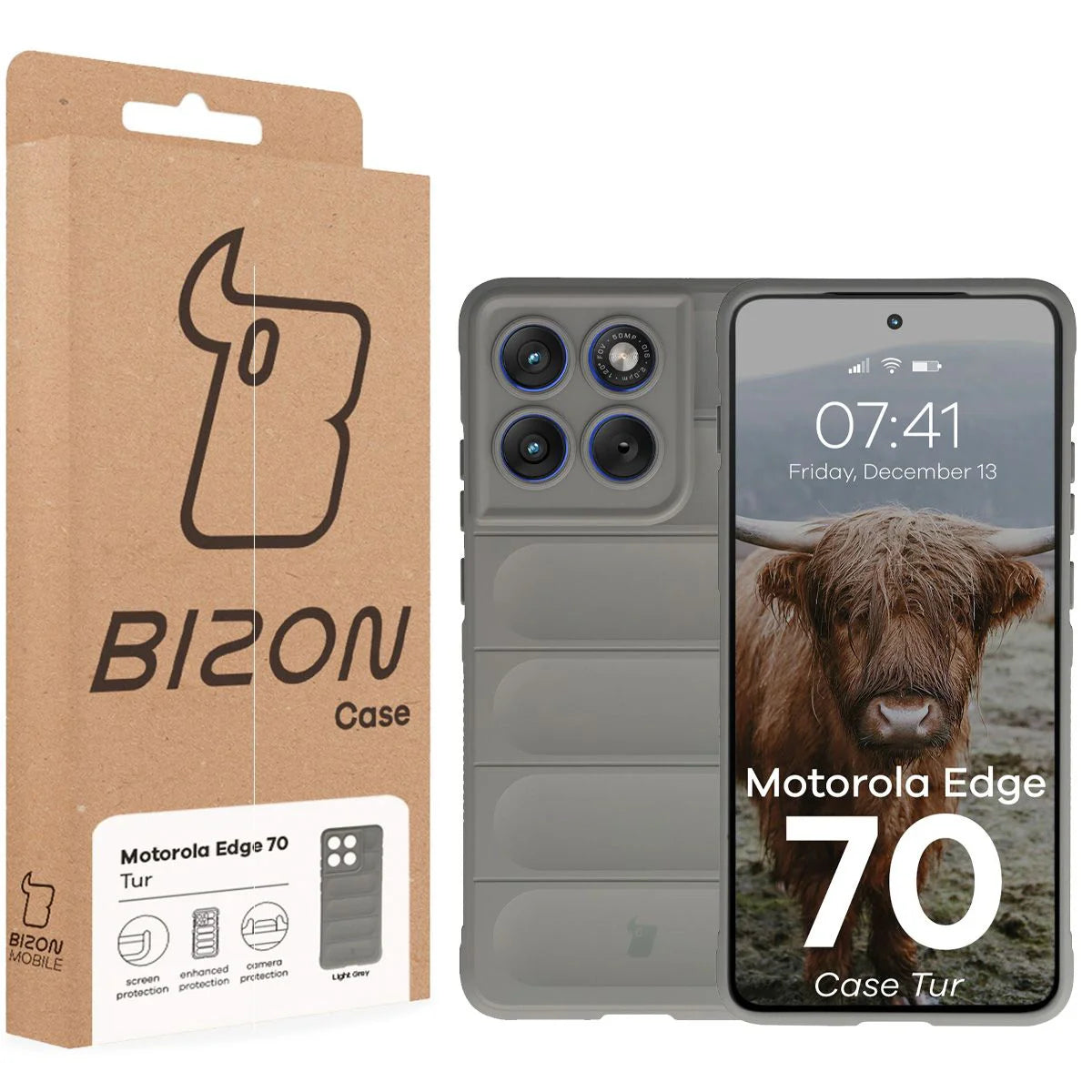 Robuste Handyhülle für Motorola Edge 70, Bizon Case Tur, Hellgrau