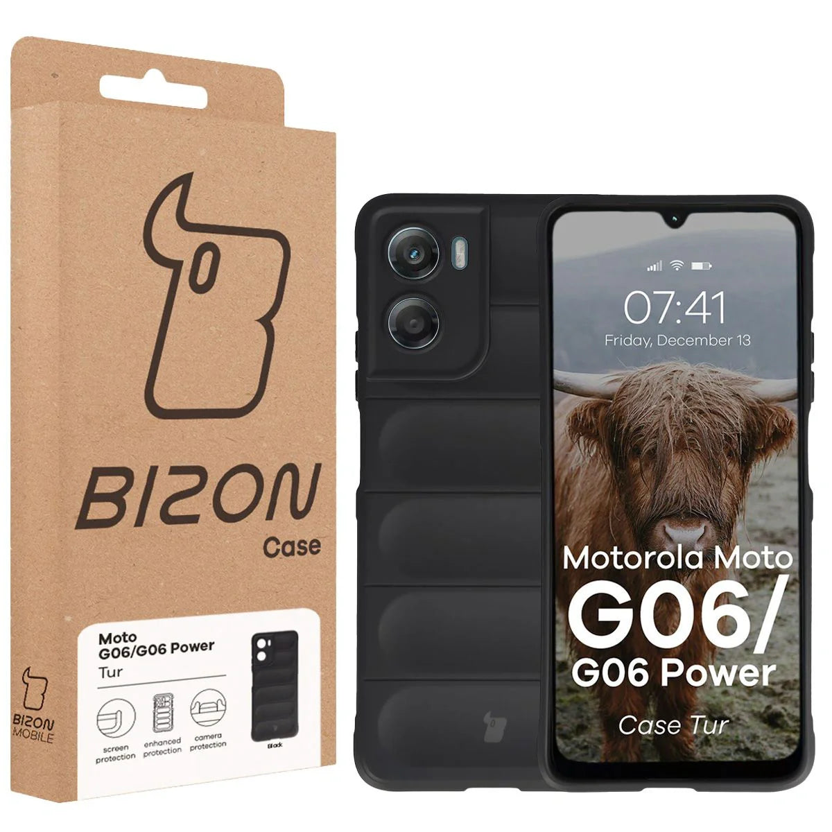 Robuste Handyhülle für Motorola Moto G06 4G / G06 Power 4G, Bizon Case Tur, Schwarz