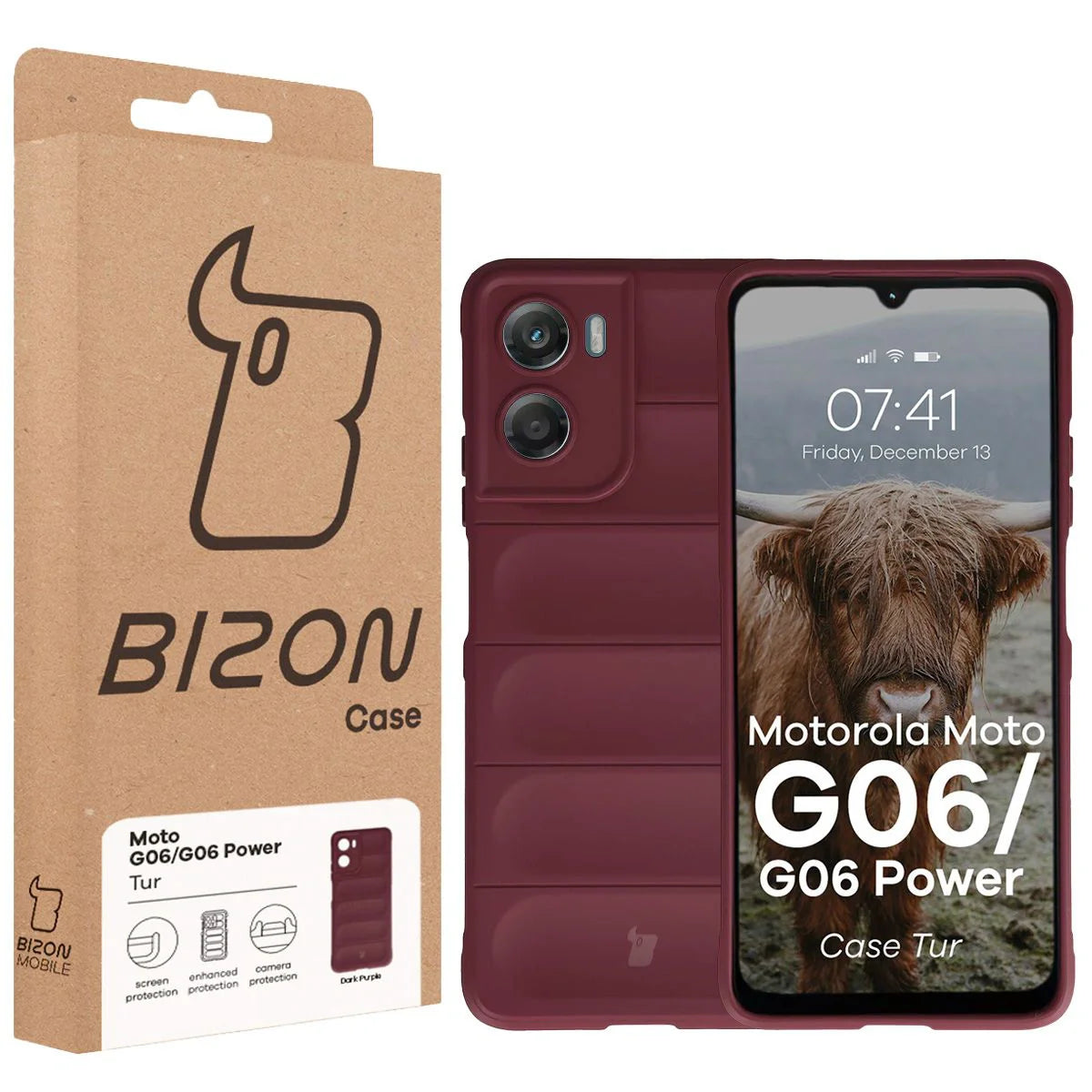 Robuste Handyhülle für Motorola Moto G06 4G / G06 Power 4G, Bizon Case Tur, Burgunderrot