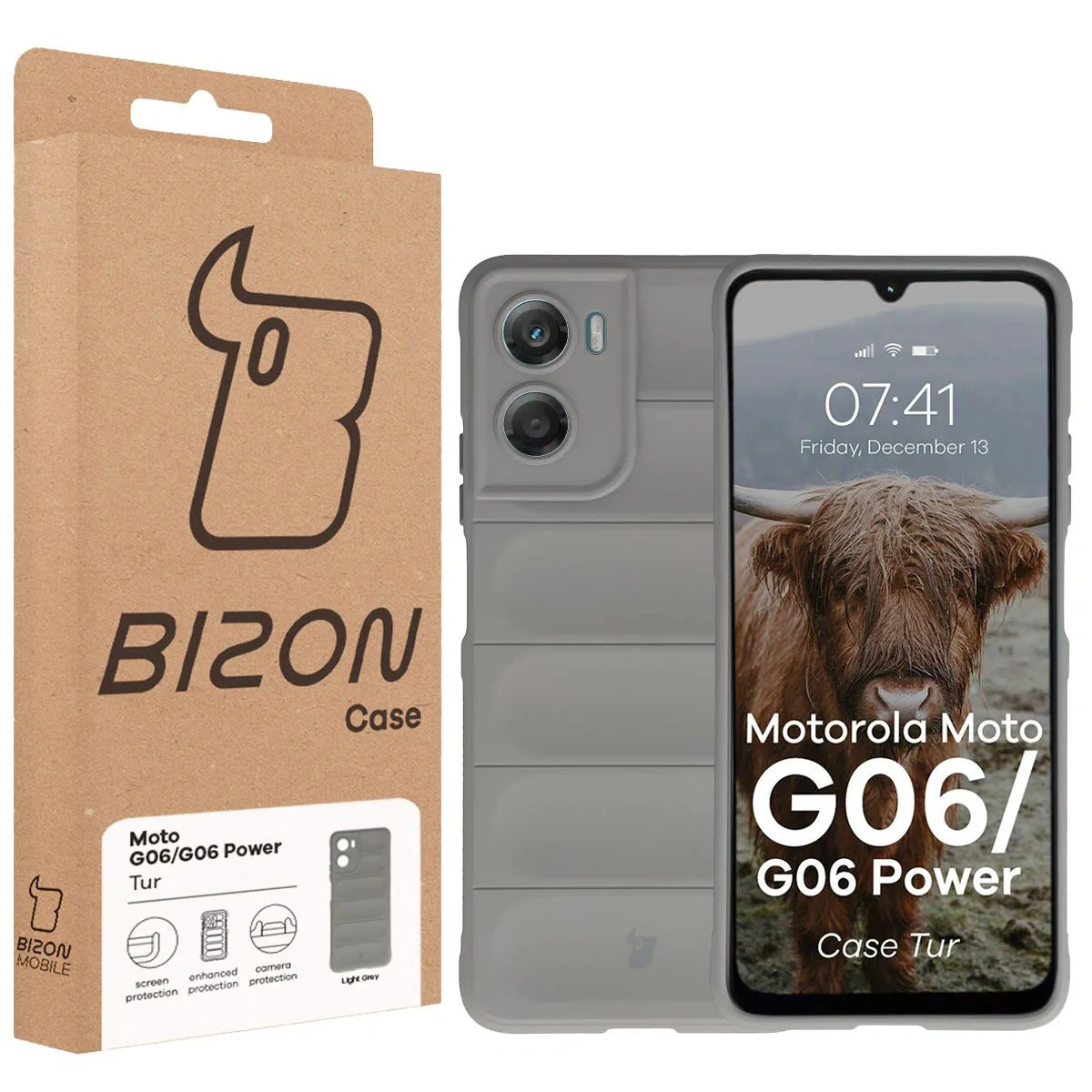 Robuste Handyhülle für Motorola Moto G06 4G / G06 Power 4G, Bizon Case Tur, Hellgrau