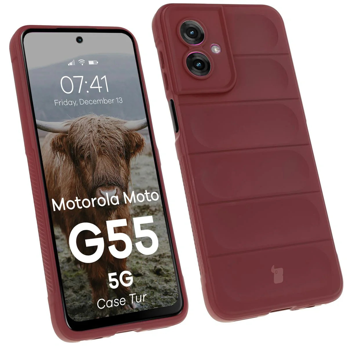 Robuste Handyhülle für Motorola Moto G55 5G, Bizon Case Tur, Burgunderrot