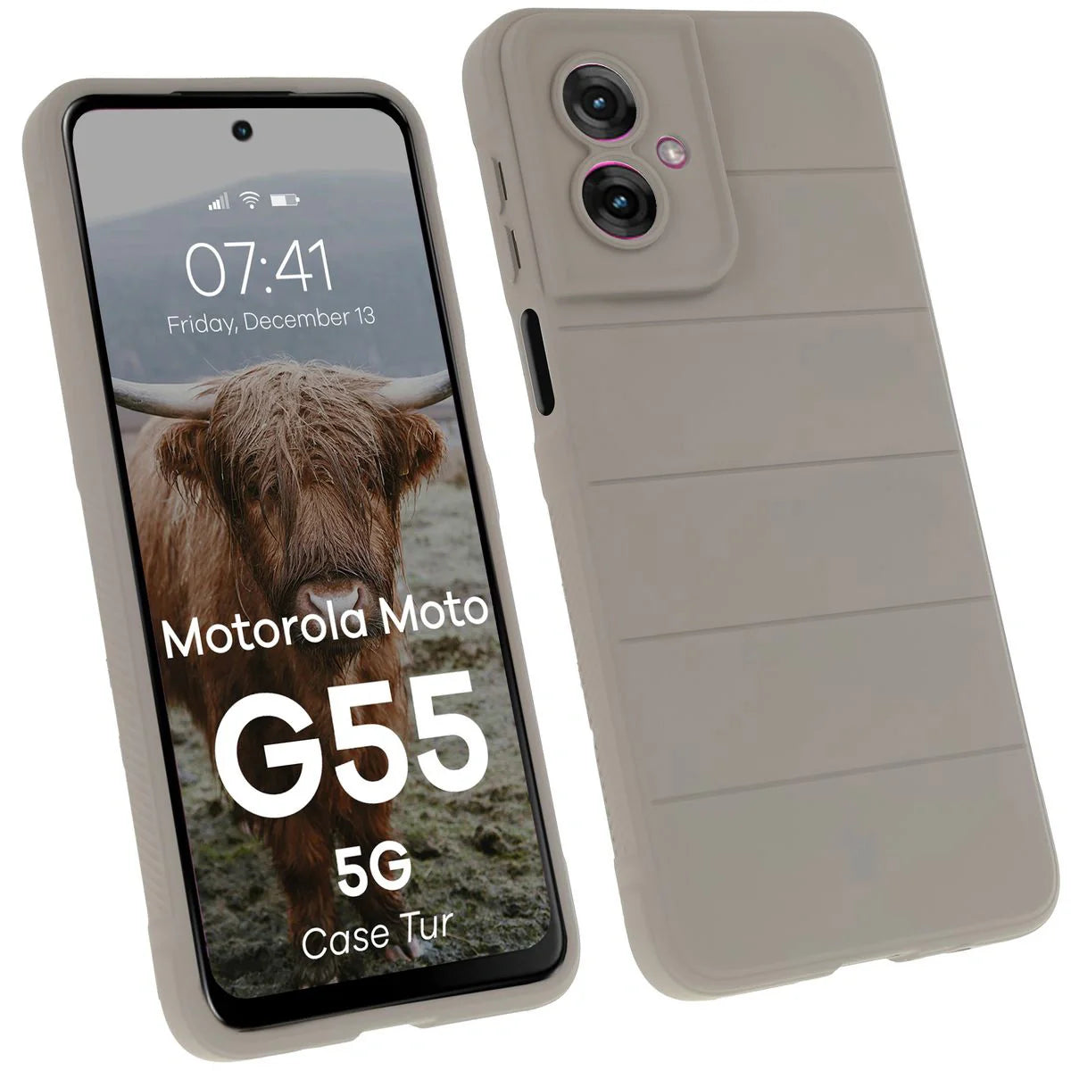 Robuste Handyhülle für Motorola Moto G55 5G, Bizon Case Tur, Hellgrau