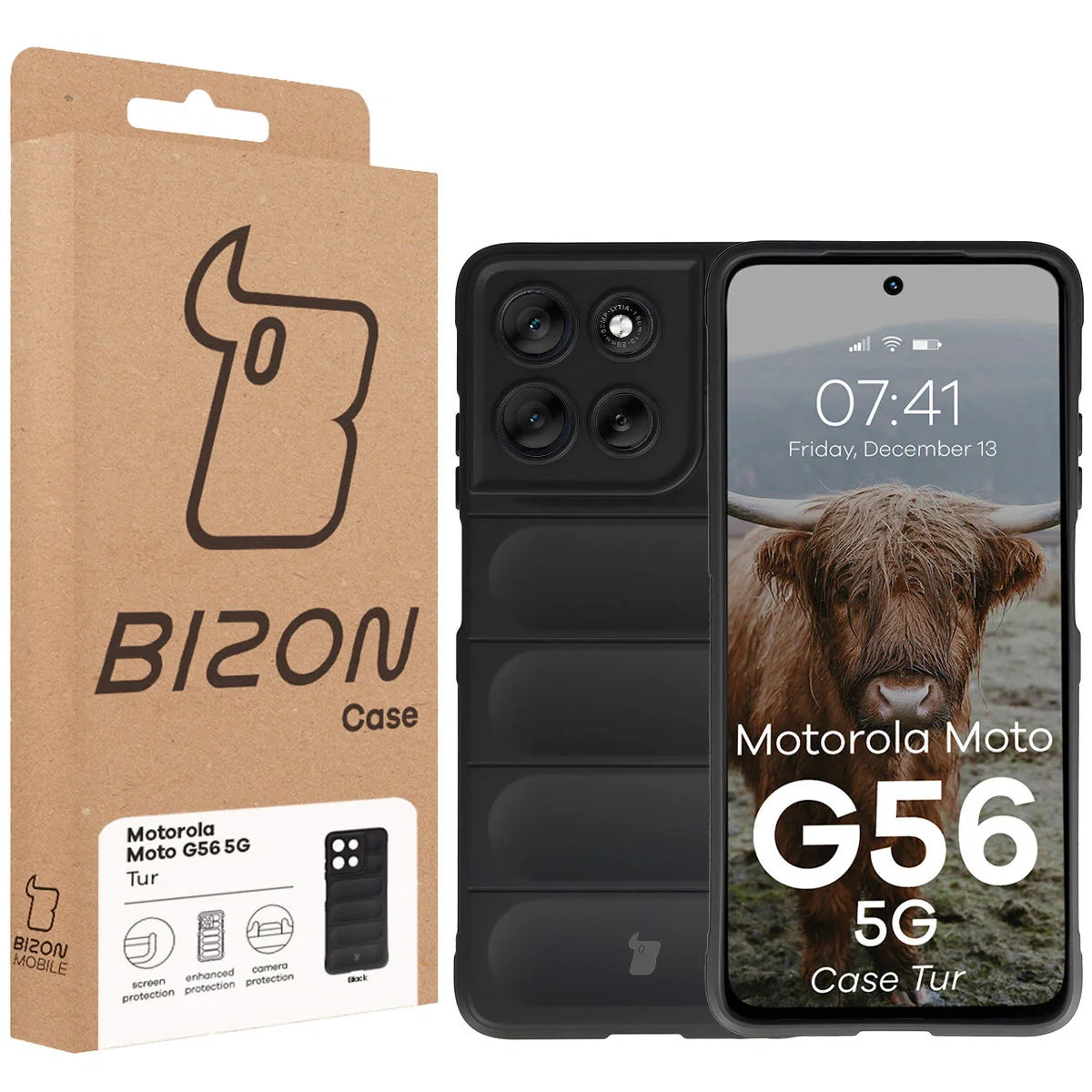 Robuste Handyhülle für Motorola Moto G56 5G, Bizon Case Tur, Schwarz