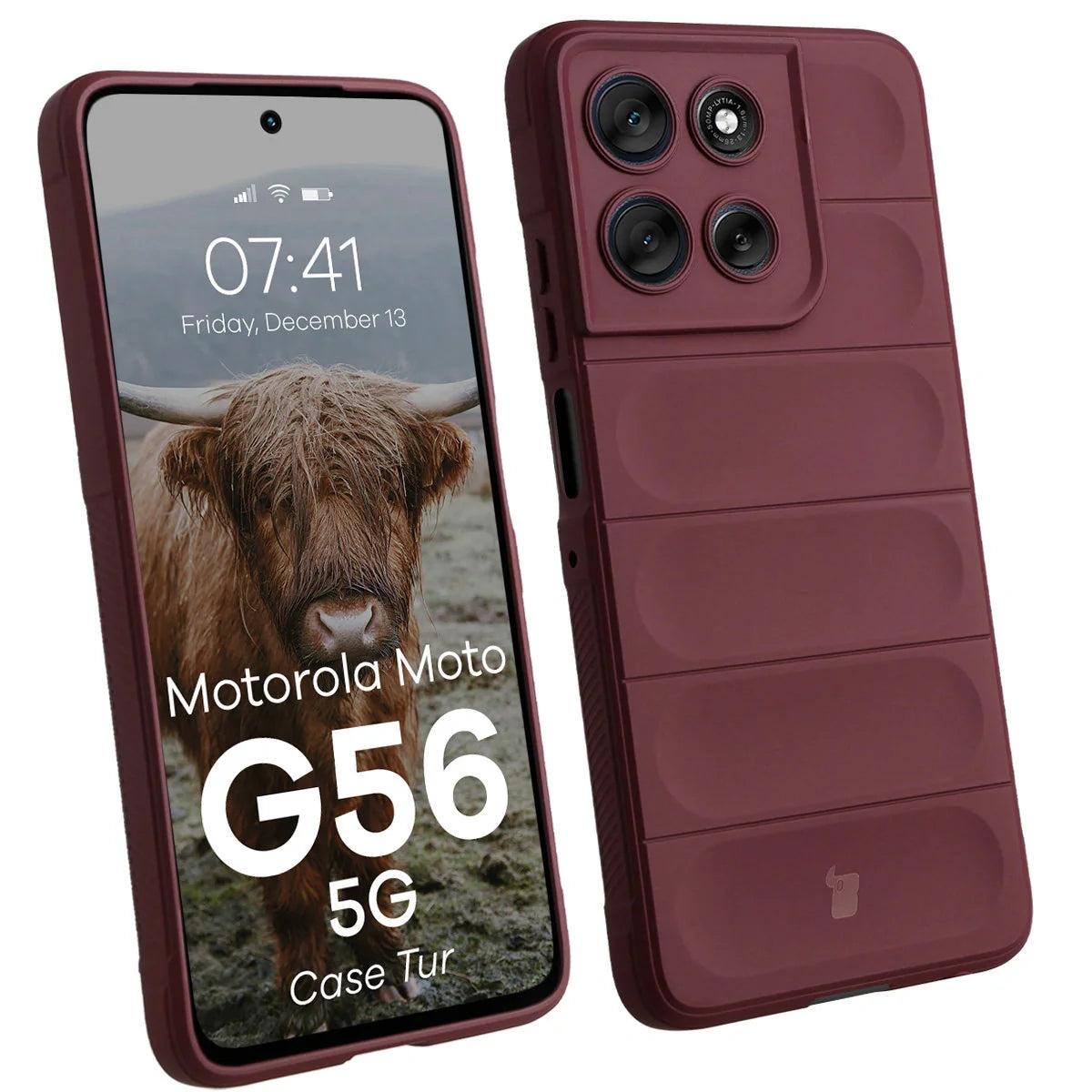 Robuste Handyhülle für Motorola Moto G56 5G, Bizon Case Tur, Burgunderrot