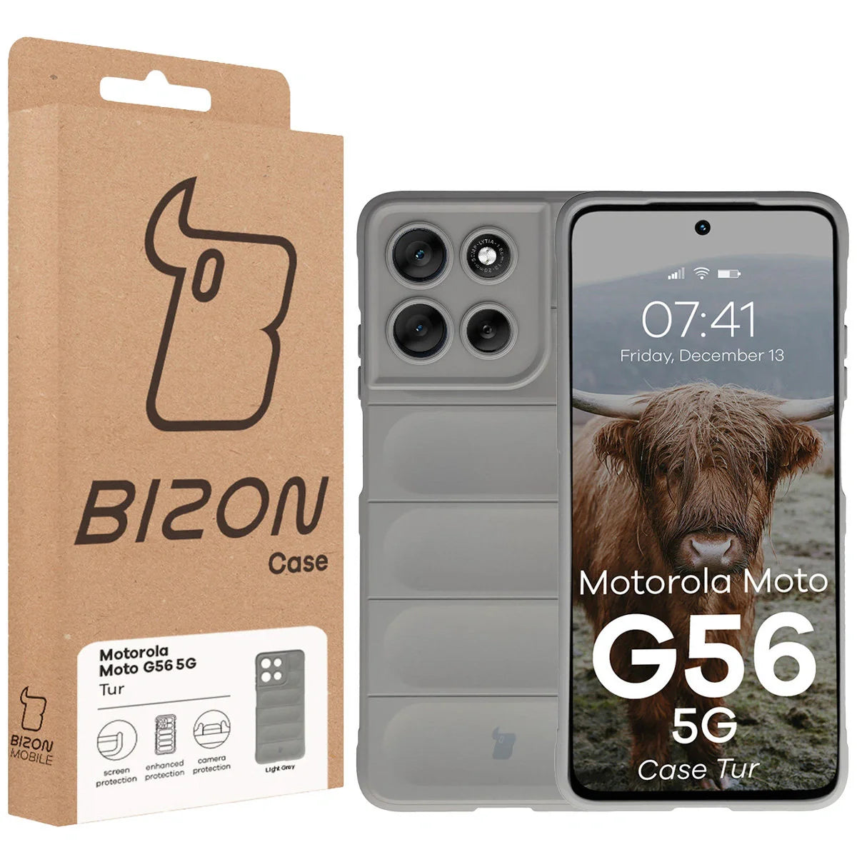Robuste Handyhülle für Motorola Moto G56 5G, Bizon Case Tur, Hellgrau