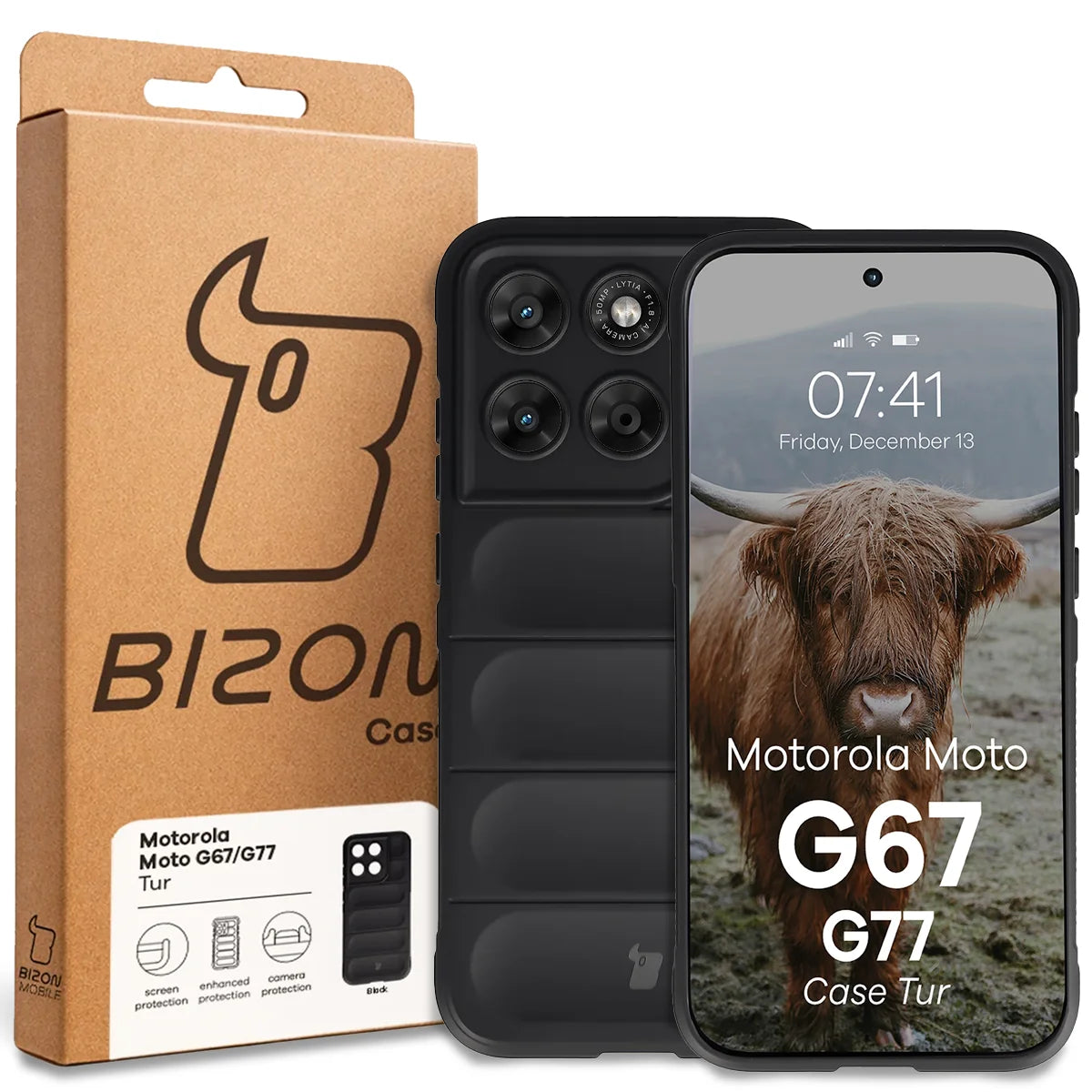 Robuste Handyhülle für Motorola Moto G67 5G / G77 5G, Bizon Case Tur, Schwarz