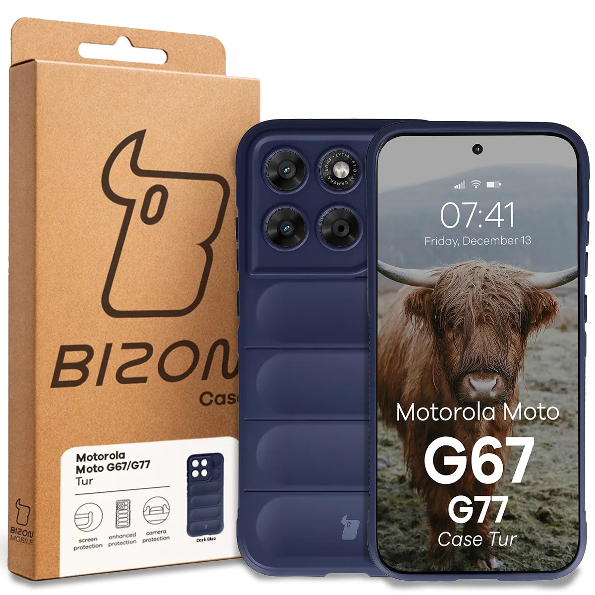 Robuste Handyhülle für Motorola Moto G67 5G / G77 5G, Bizon Case Tur, Dunkelblau