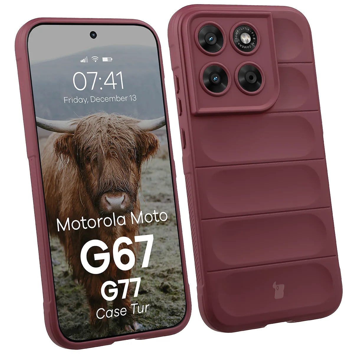 Robuste Handyhülle für Motorola Moto G67 5G / G77 5G, Bizon Case Tur, Burgunderrot