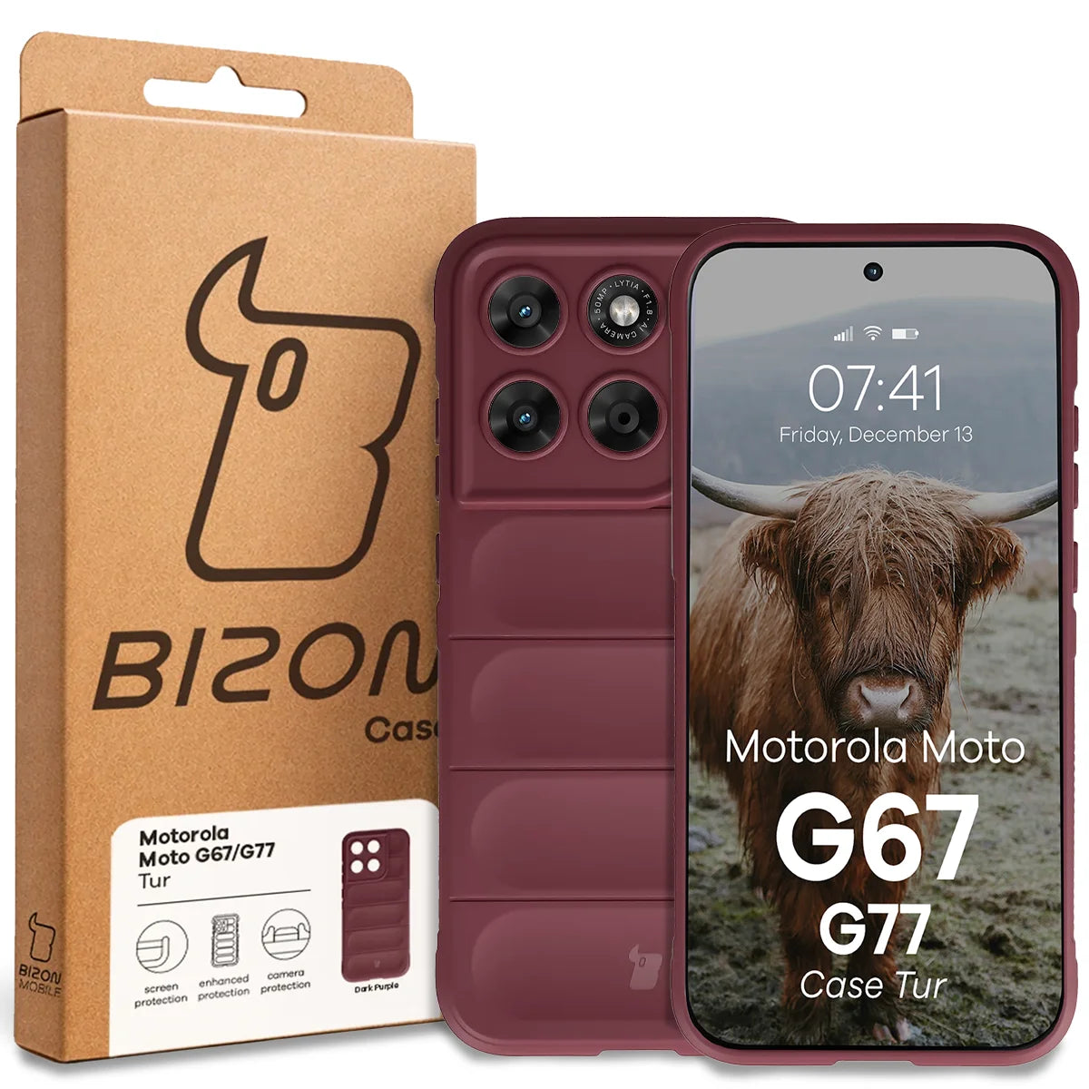 Robuste Handyhülle für Motorola Moto G67 5G / G77 5G, Bizon Case Tur, Burgunderrot