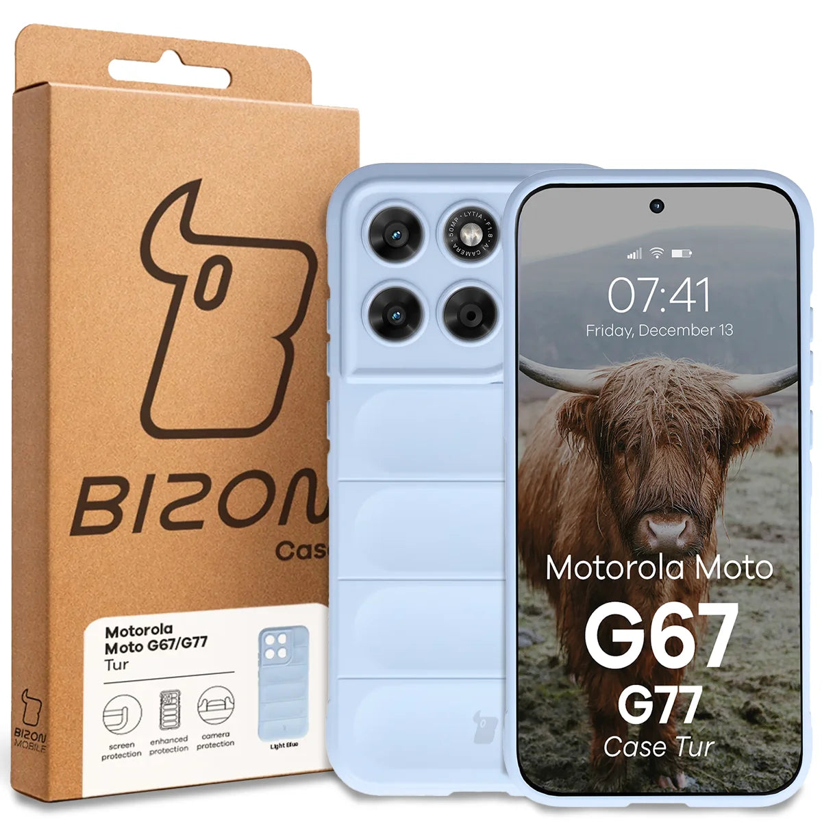 Robuste Handyhülle für Motorola Moto G67 5G / G77 5G, Bizon Case Tur, Hellblau
