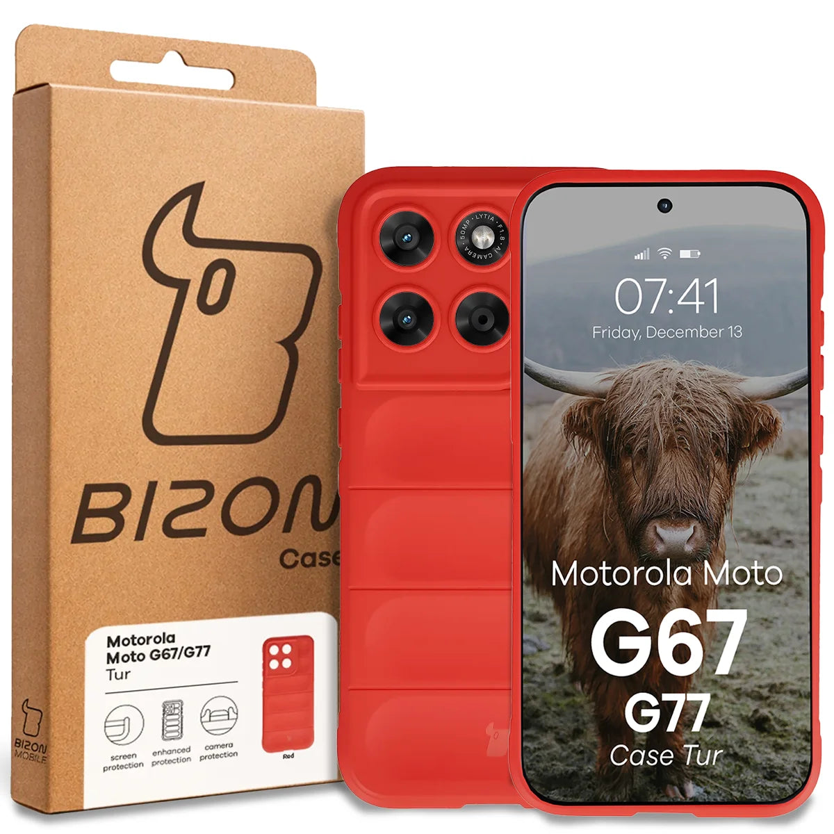Robuste Handyhülle für Motorola Moto G67 5G / G77 5G, Bizon Case Tur, Rot