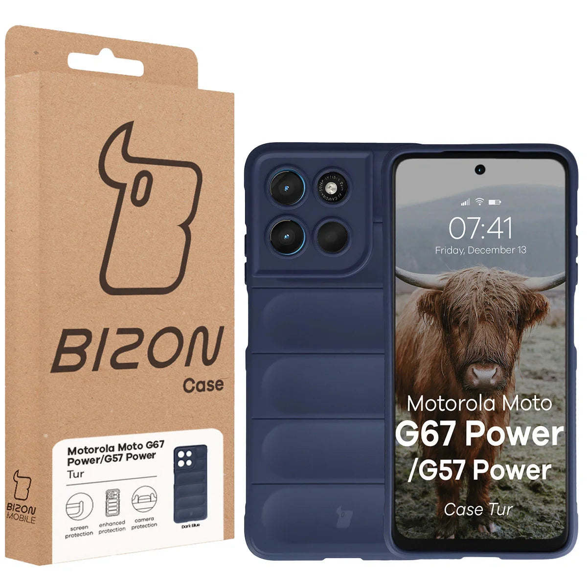 Robuste Handyhülle für Motorola Moto G57 Power / G67 Power, Bizon Case Tur, Dunkelblau