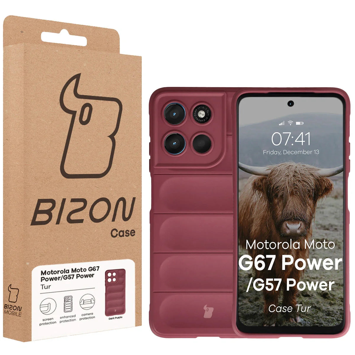 Robuste Handyhülle für Motorola Moto G57 Power / G67 Power, Bizon Case Tur, Burgunderrot