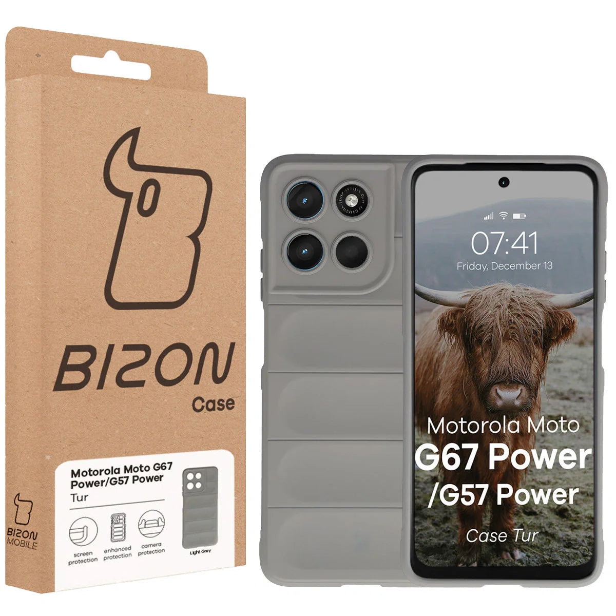 Robuste Handyhülle für Motorola Moto G57 Power / G67 Power, Bizon Case Tur, Hellgrau