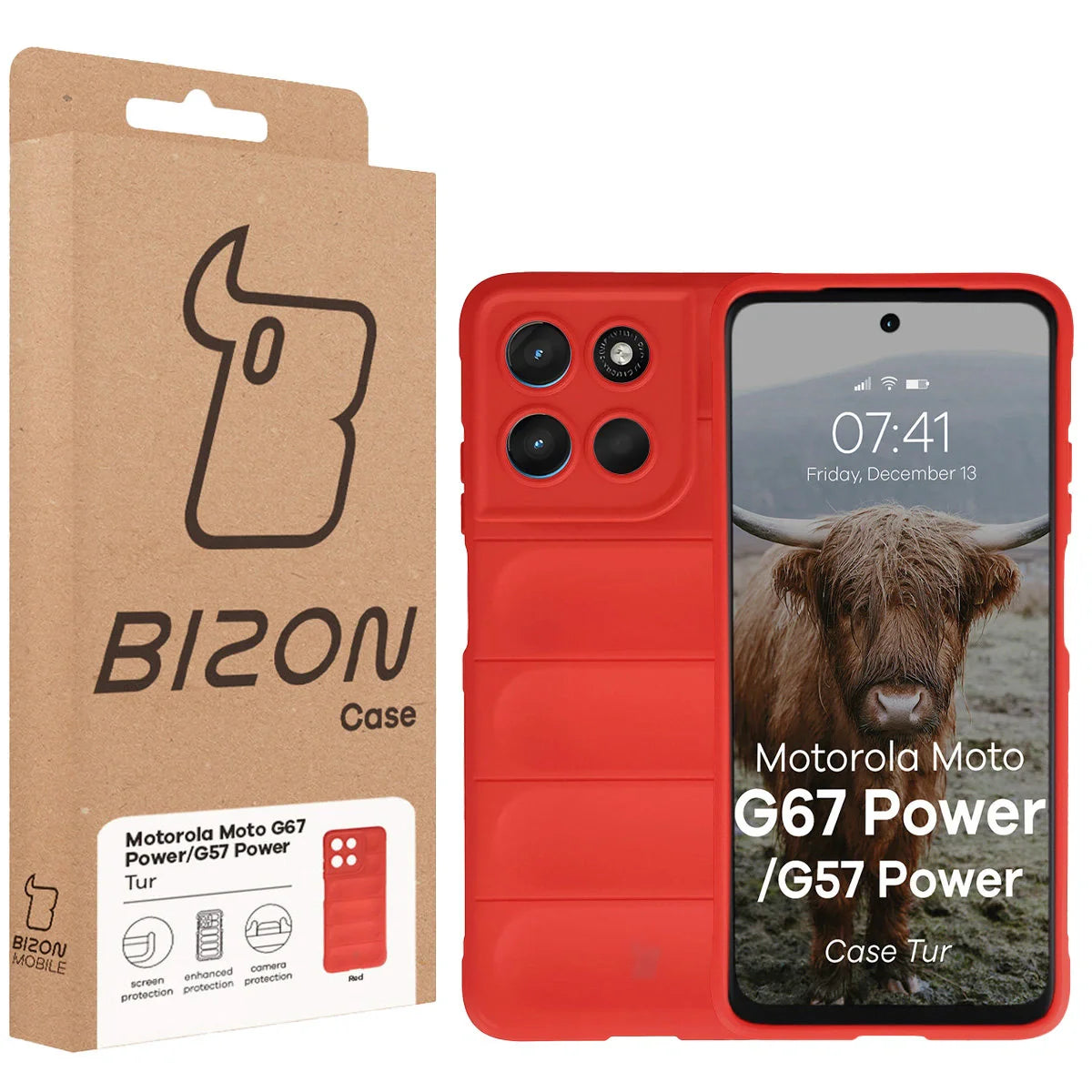 Robuste Handyhülle für Motorola Moto G57 Power / G67 Power, Bizon Case Tur, Rot