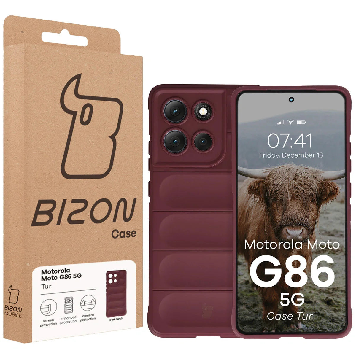 Robuste Handyhülle für Motorola Moto G86 5G, Bizon Case Tur, Burgunderrot